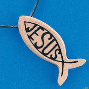 Wooden "Jesus" Fish Necklaces - 12 Pieces