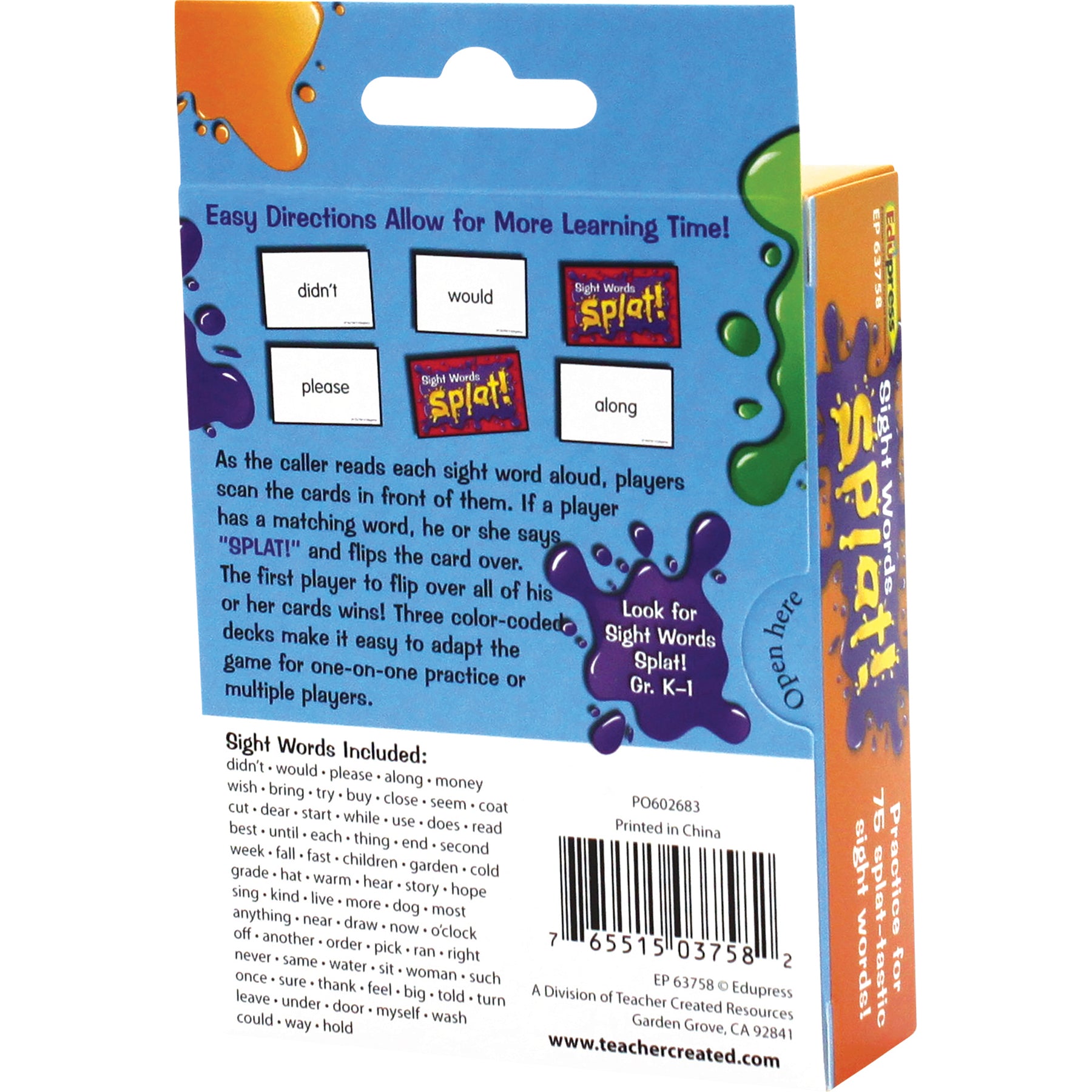 Sight Words Splat Game, Grades 1-2