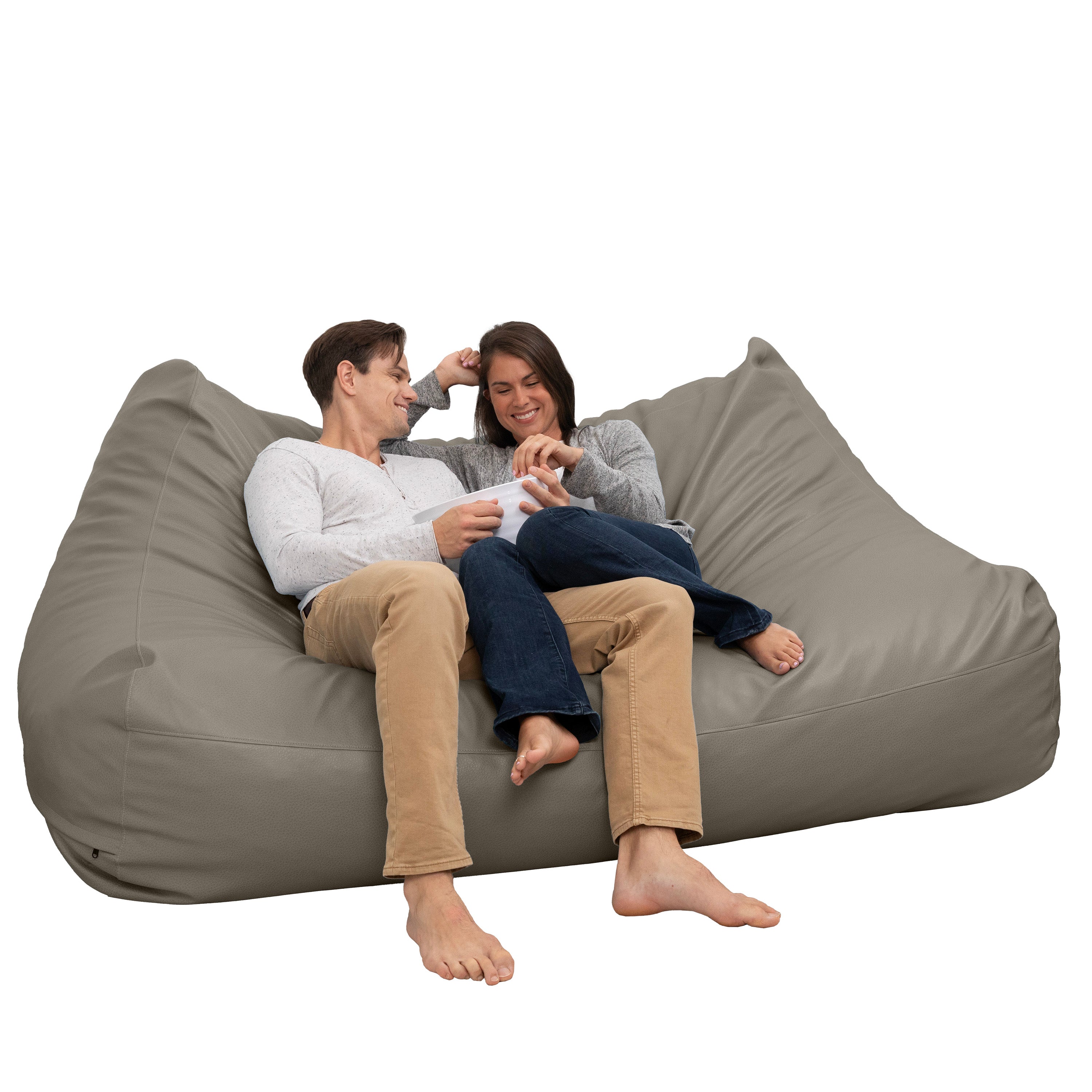 Atrium Collection Lozia Loveseat - Large Foam Bean Bag Sofa for Home Theaters, Offices, Schools, Reception & Waiting Rooms - Faux-Leather - Gun Metal