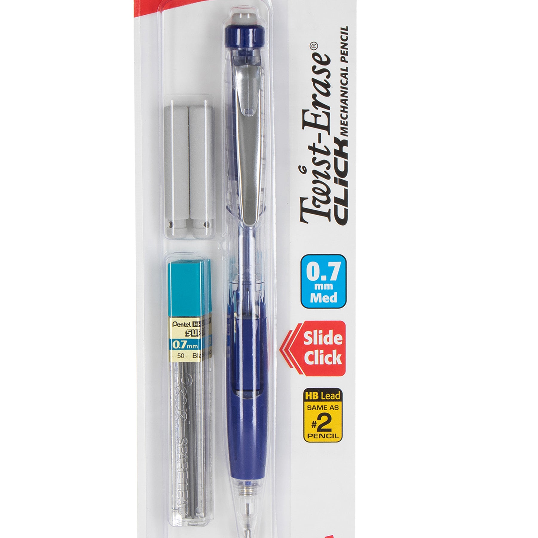 Twist-Erase Click Mechanical Pencil (0.7mm) Clear Barrel, 1-Pack with Lead & 2 Erasers