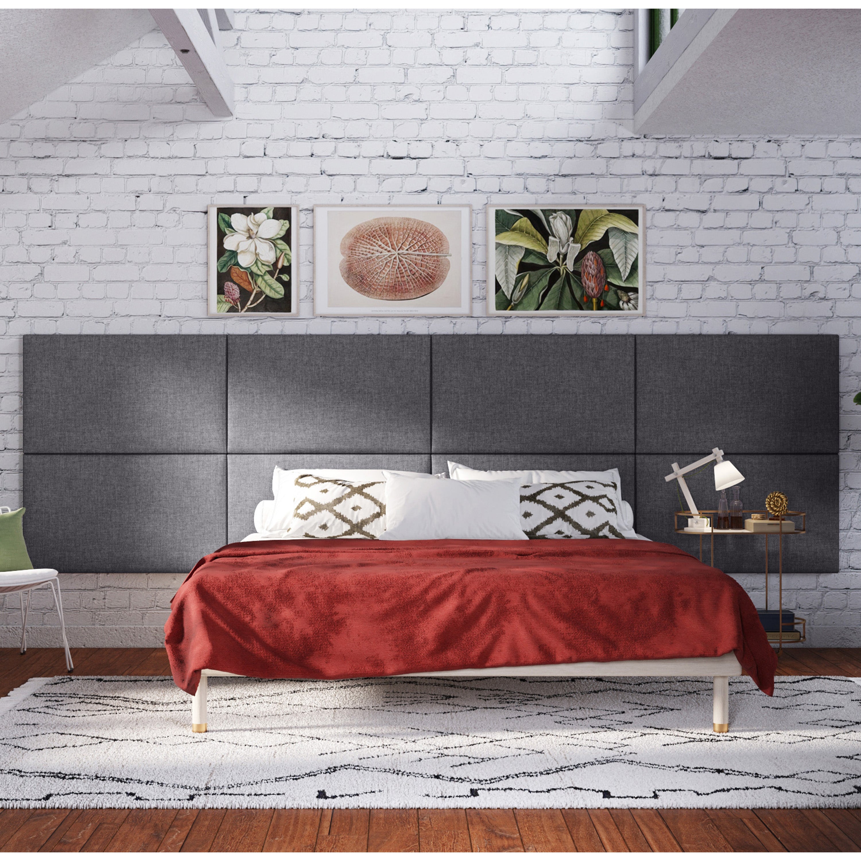 Jaxx Panelist Modern Padded Headboard- Set of 2 Wall Mounted Panels (Each 22.5" x 38")- King Double Tall, Microvelvet Charcoal