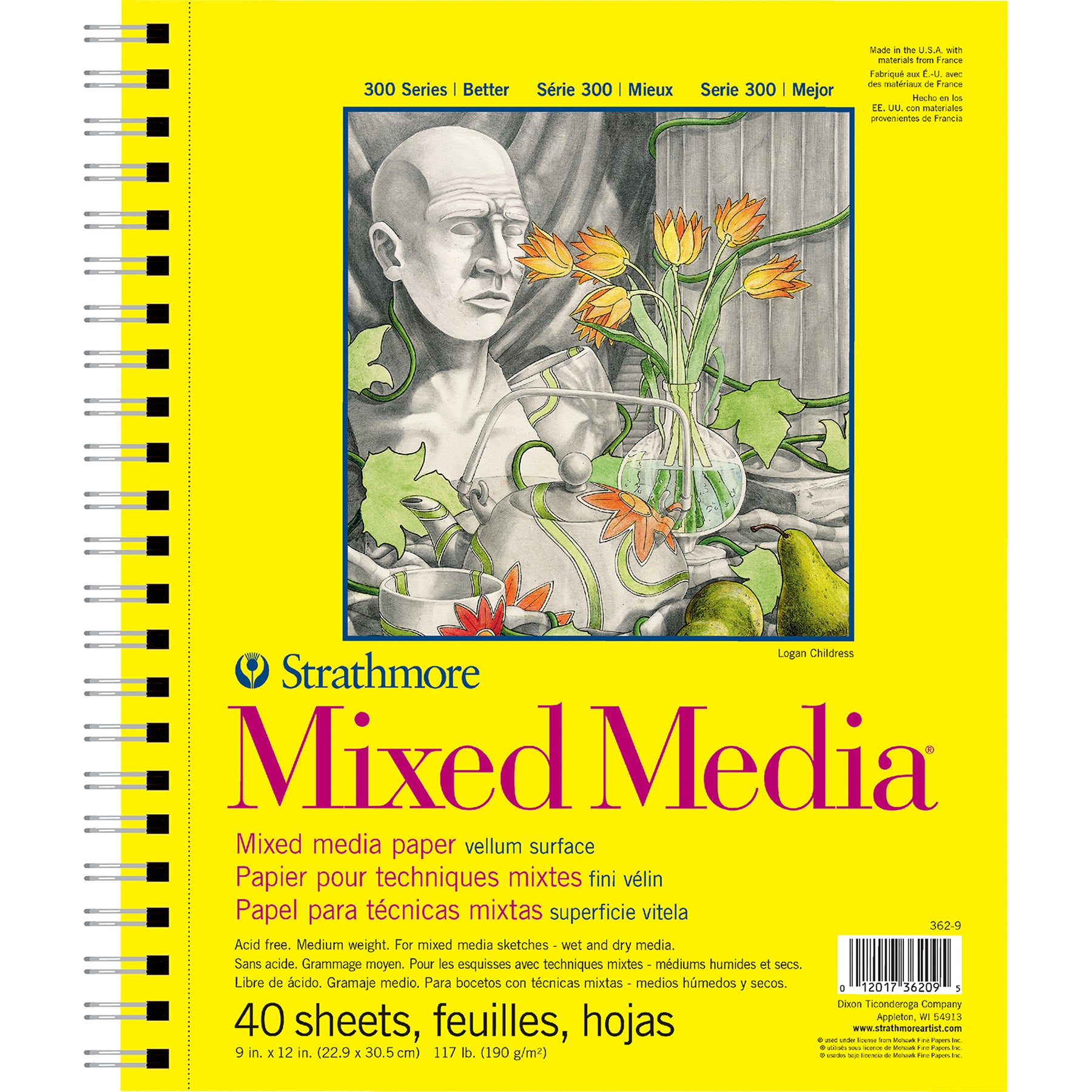 300 Series Mixed Media Pad, Side Wire Binding, 40 Sheet, 9x12 inch, 1 Count
