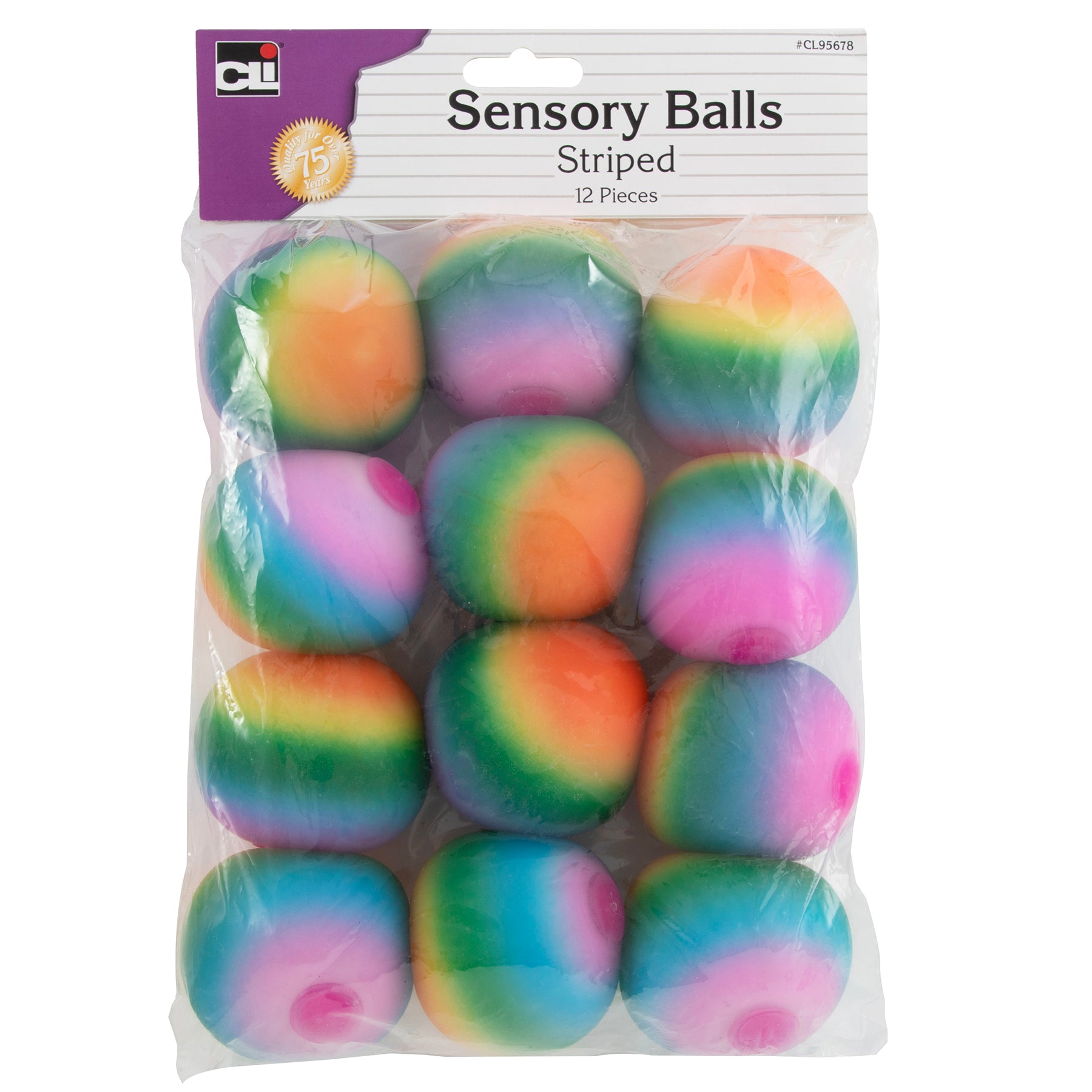 Sensory Balls, 2.5 in., Assorted Striped Colors, Pack of 12