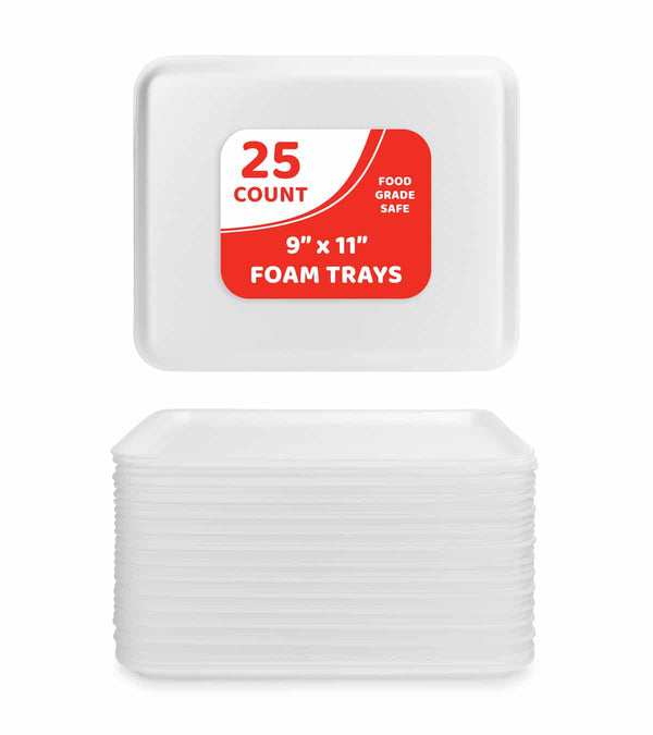 Trays - 25 count, 8.25"x5.75" foam, White