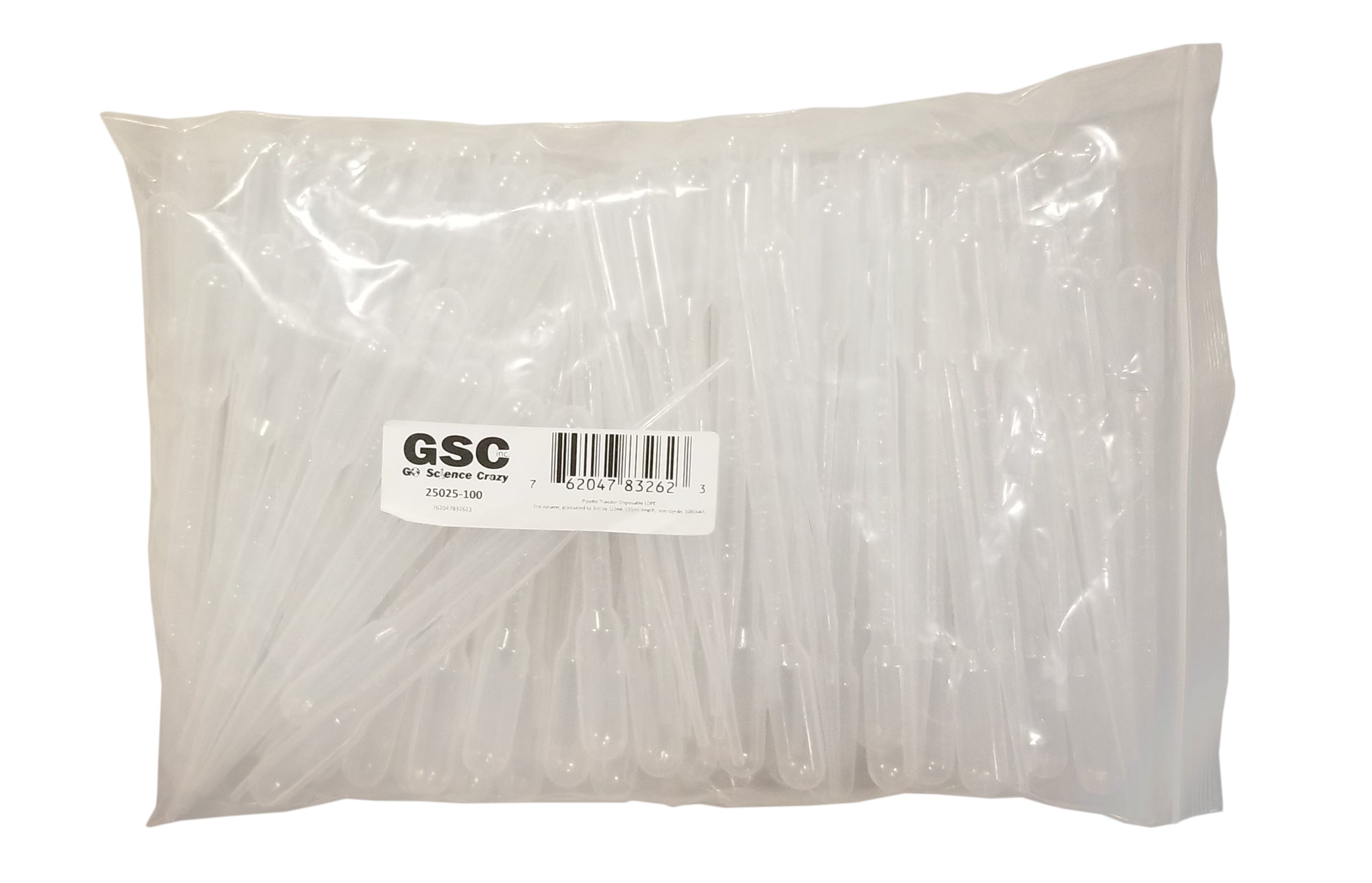 Pipette Disposable Transfer 7ml volume, graduated to 3ml by 1/2ml, 155mm length, non-sterile. Pack 100.