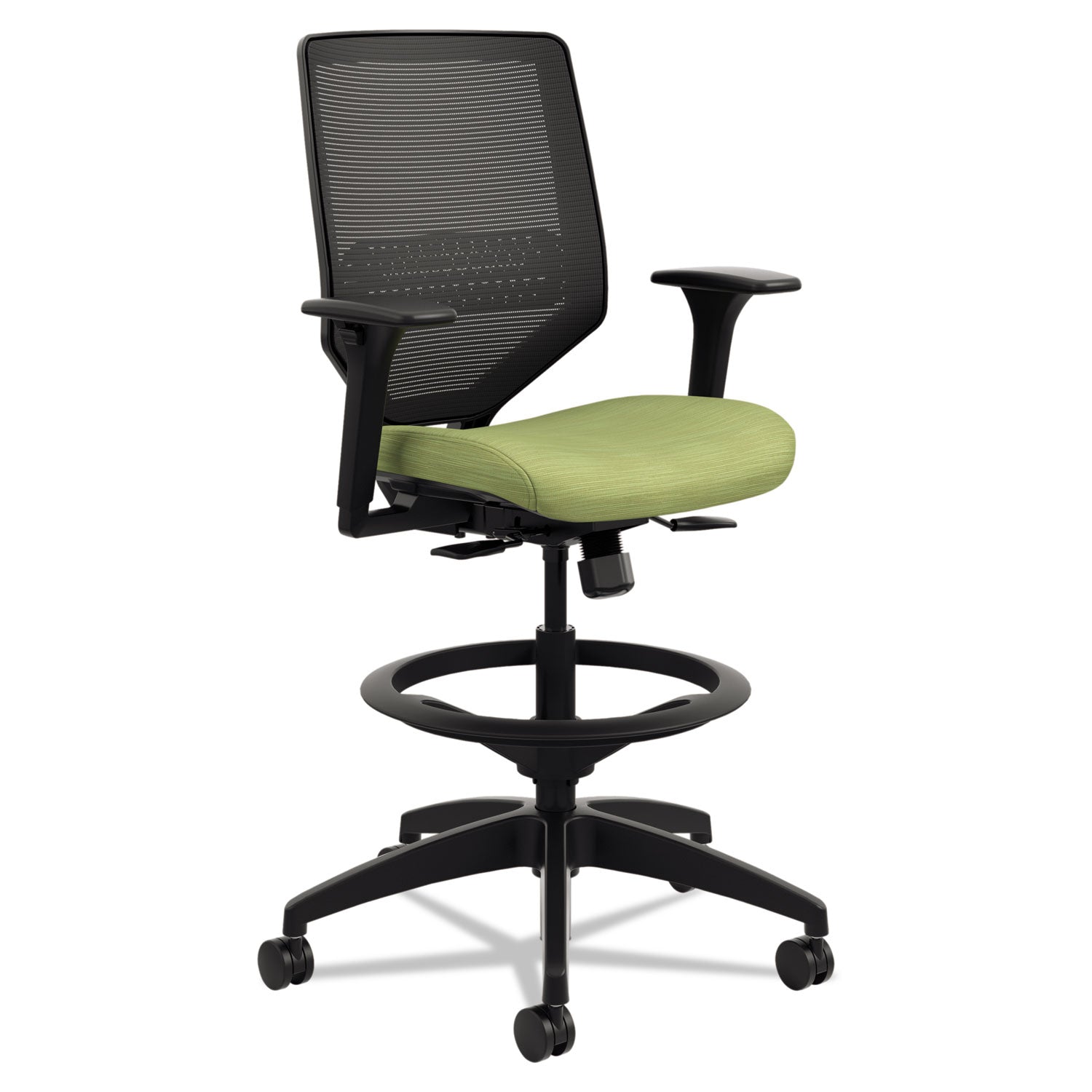 HON Solve Sitting Stool - Fabric Seat Material - Black Back Color - Mesh Back Material - Black Frame Color - Mid Back - 5-star Base - Meadow - 1 Each