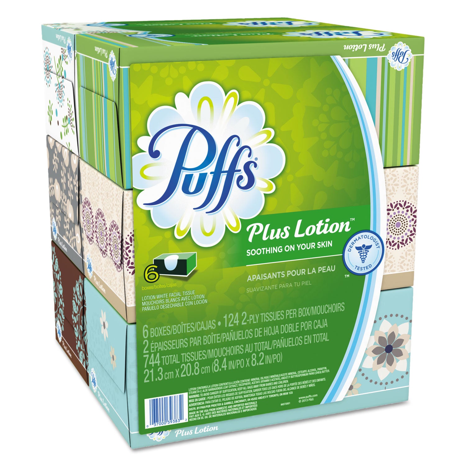 Puffs Plus Lotion Facial Tissue - 2 Ply - 8.20" Width x 8.40" Length - White - 124/Box - 6 / Pack