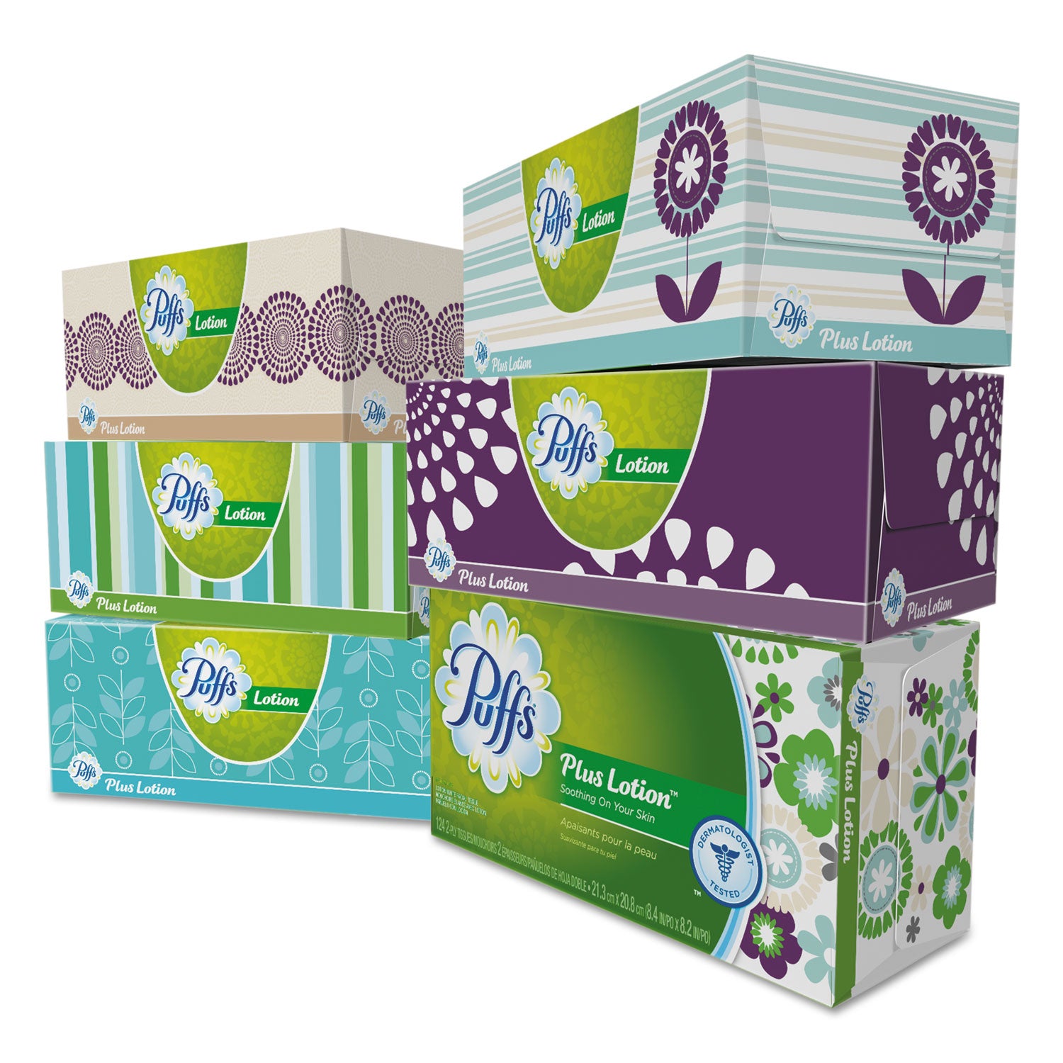 Puffs Plus Lotion Facial Tissue - 2 Ply - 8.20" Width x 8.40" Length - White - 124/Box - 6 / Pack