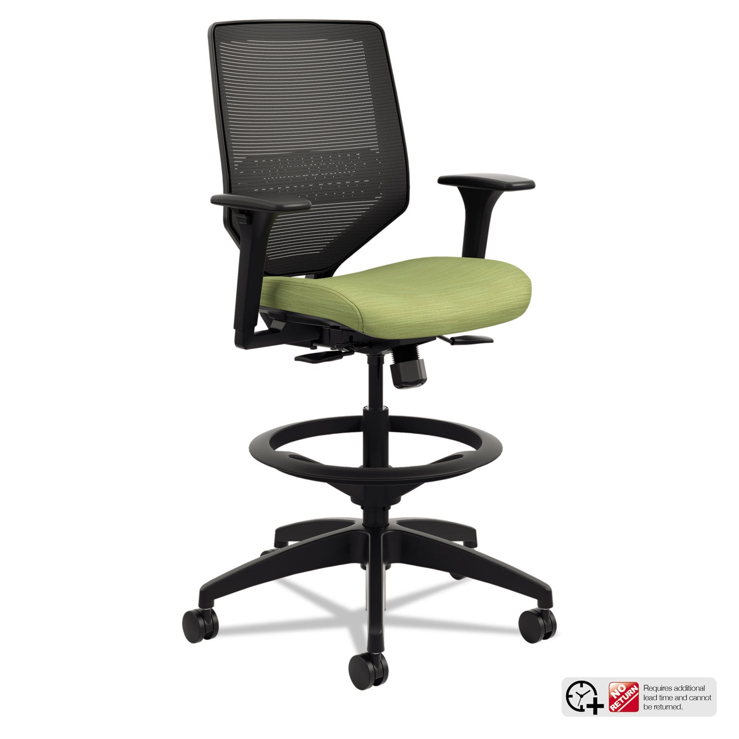 HON Solve Sitting Stool - Fabric Seat Material - Black Back Color - Mesh Back Material - Black Frame Color - Mid Back - 5-star Base - Meadow - 1 Each