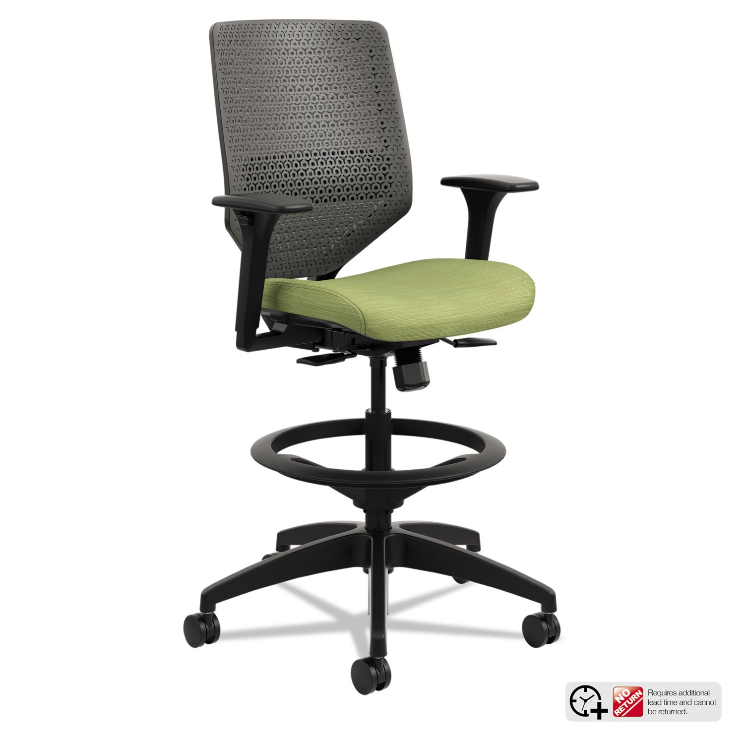 HON Solve Sitting Stool - Fabric Seat Material - Charcoal Back Color - Mesh Back Material - Black Frame Color - Mid Back - 5-star Base - Meadow - 1 Each