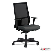 HON Ignition Mid-Back Task Chair, Iron Ore Fabric Seat, Black Mesh Back, Adjustable Arms, 5-Star Black Base, 1 Each