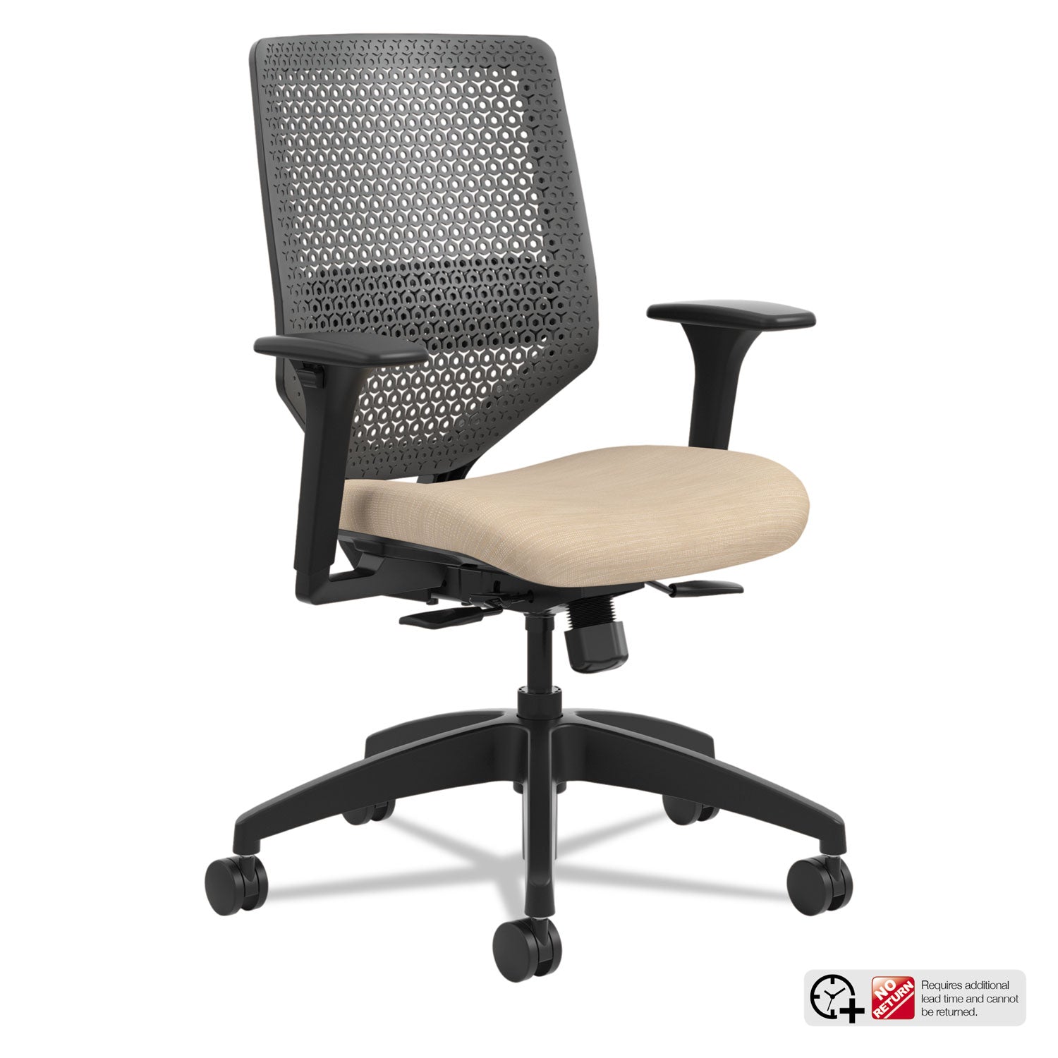 HON Solve Chair - Fabric Seat Material - Charcoal Back Color - Black Frame Color - Mid Back - Putty - 1 Each