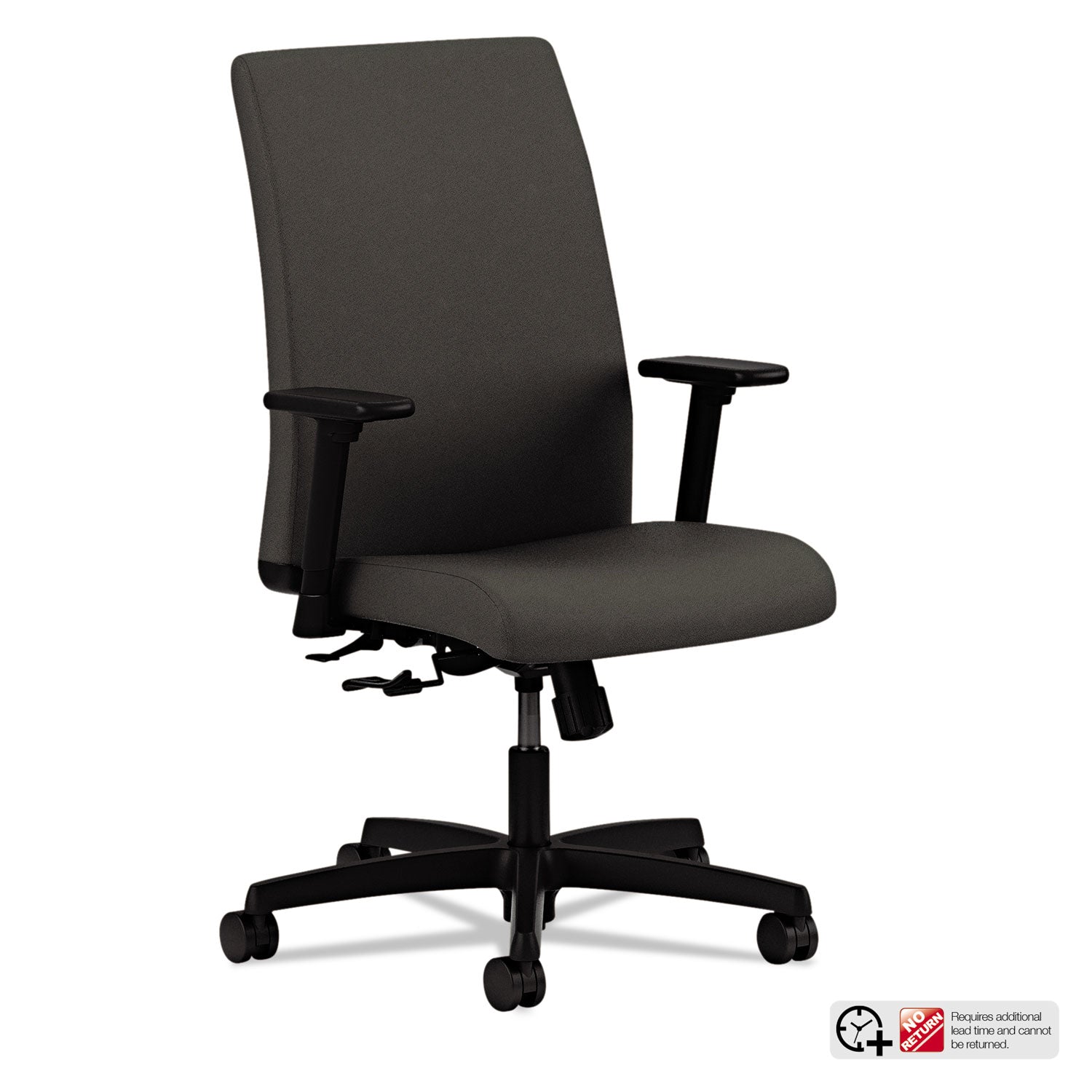 HON Ignition Low-Back Task Chair, Iron Ore Seat & Back, Fabric, Black Frame, Adjustable Arms, 360° Swivel, 1 Each