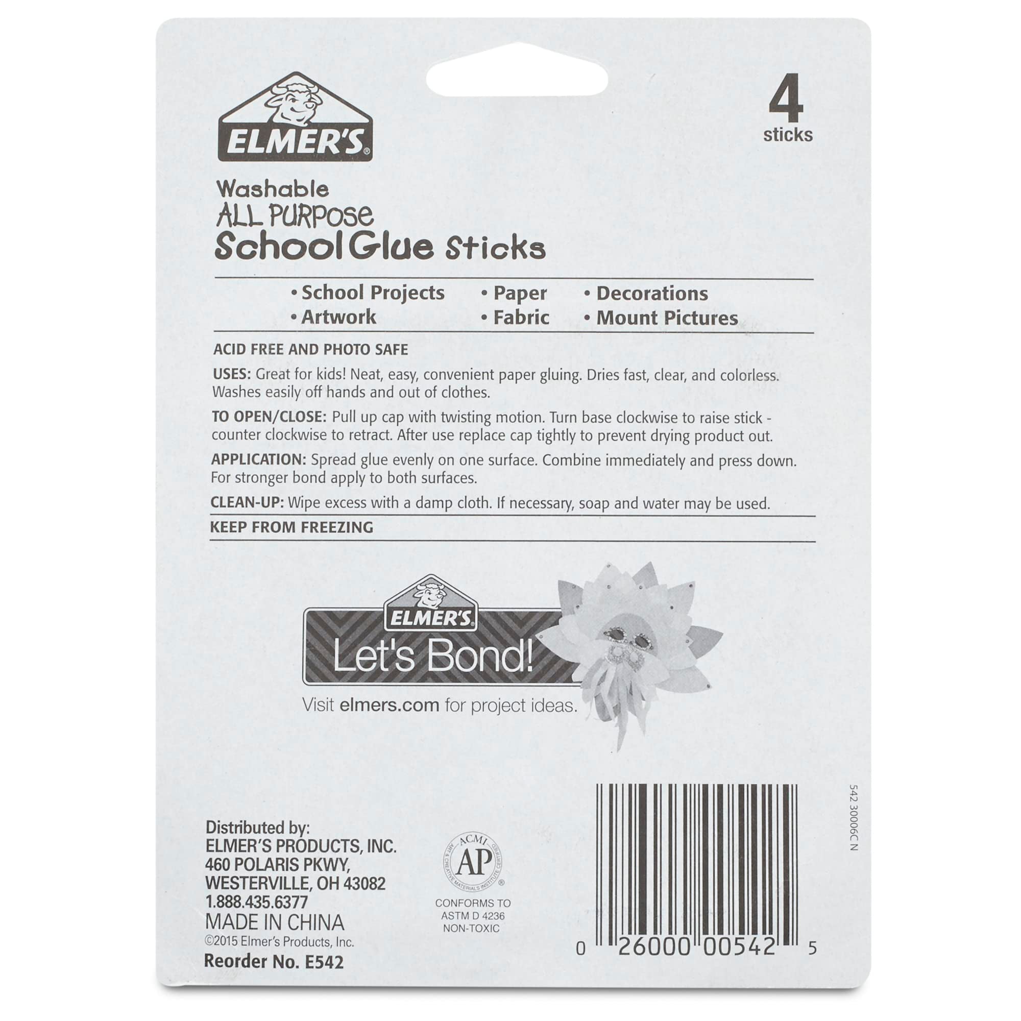 Washable School Glue Sticks, All Purpose, 4-Pack