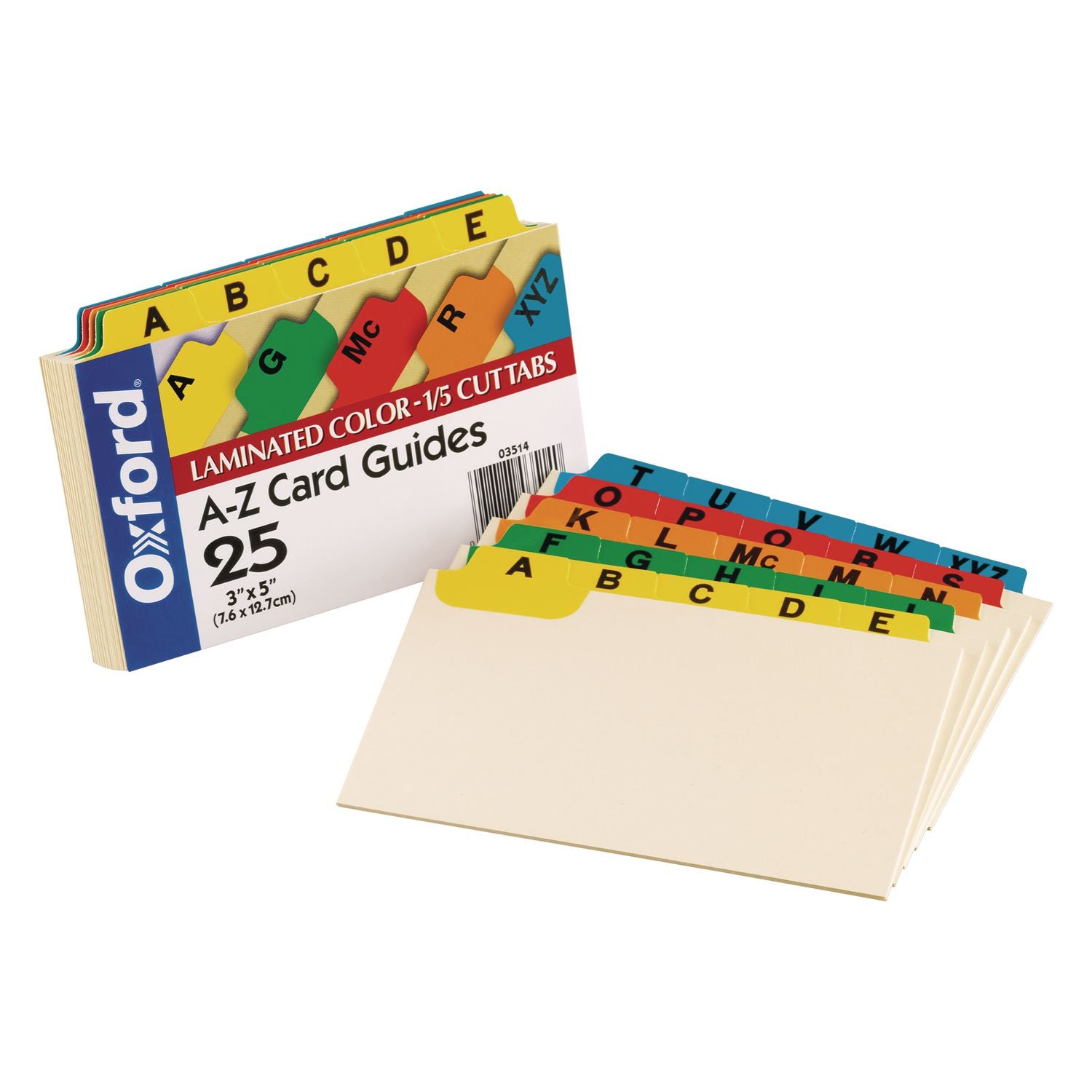Oxford A-Z Laminated Tab Card Guides, 25 Dividers, 5" Wide, Manila with Assorted Color Tabs, Heavy Duty, Tear and Bend Resistant, Acid-Free, Durable, Printed A-Z Tabs, 25 per Set