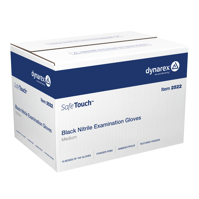 Safe-Touch Black Nitrile Exam Gloves, Medium, Black, Powder-Free - 100 pcs per Box/10 boxes per Case