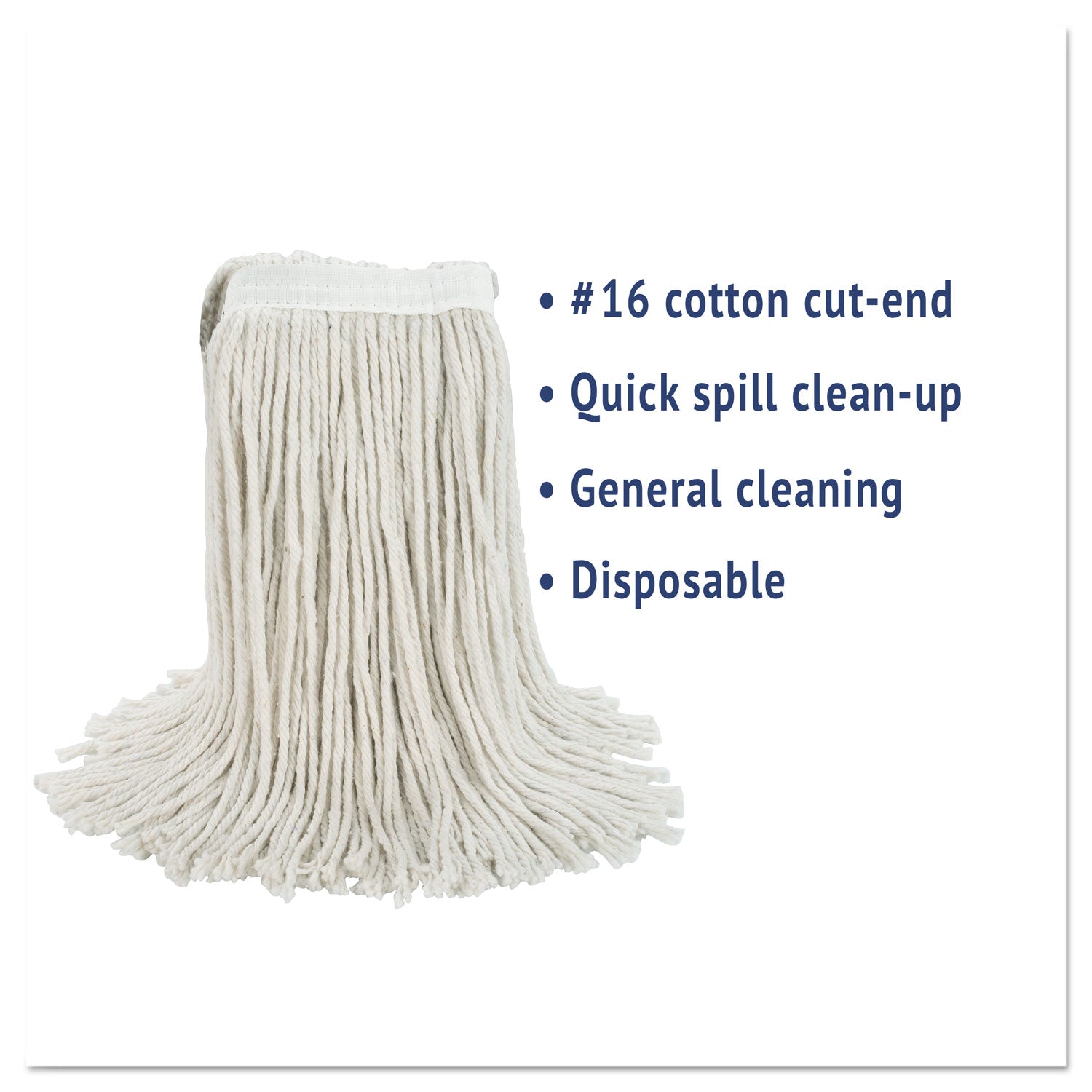 Cut-End Wet Mop Head, Cotton, No. 16 Size, White