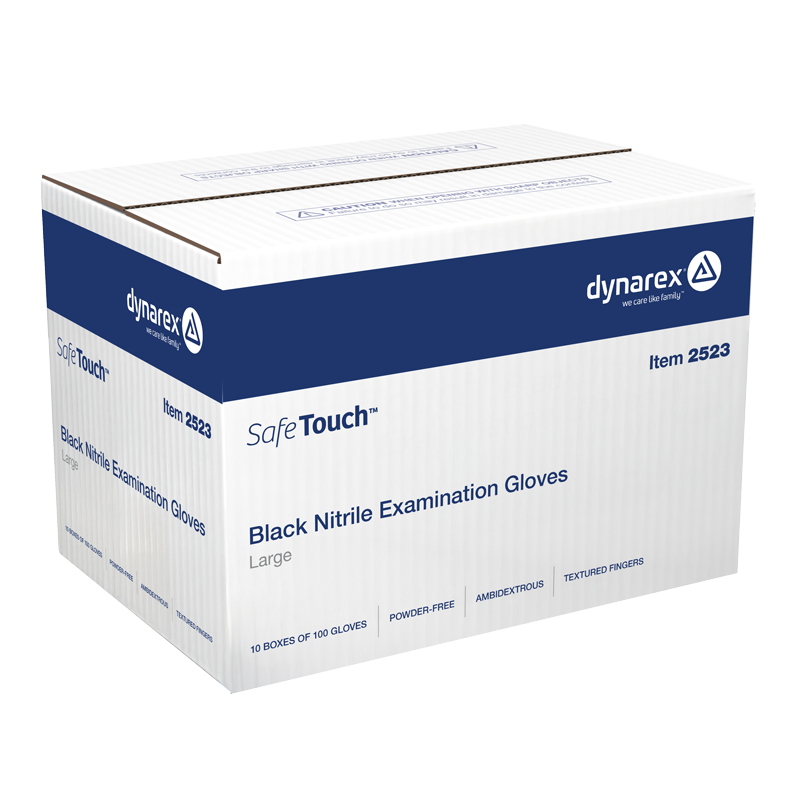 Safe-Touch Black Nitrile Exam Gloves, Large, Powder-Free, Black - 100 pcs per Box/10 boxes per Case