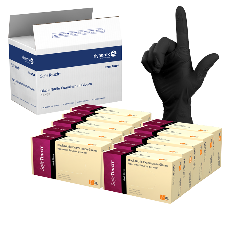 Safe-Touch Black Nitrile Exam Gloves, X-Large, Powder-Free, Black - 100 pcs per Box/10 boxes per Case