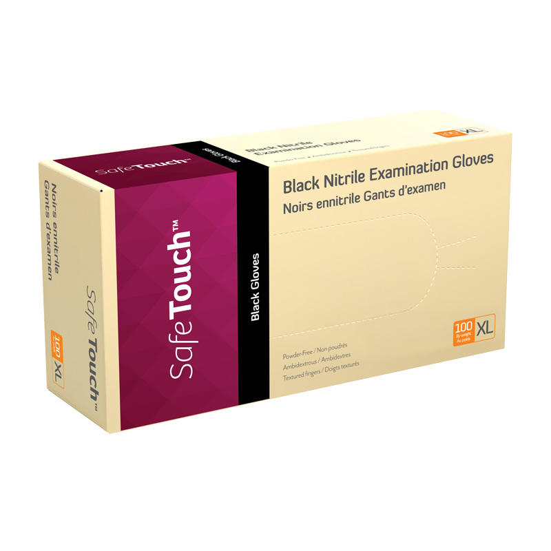 Safe-Touch Black Nitrile Exam Gloves, X-Large, Powder-Free, Black - 100 pcs per Box/10 boxes per Case