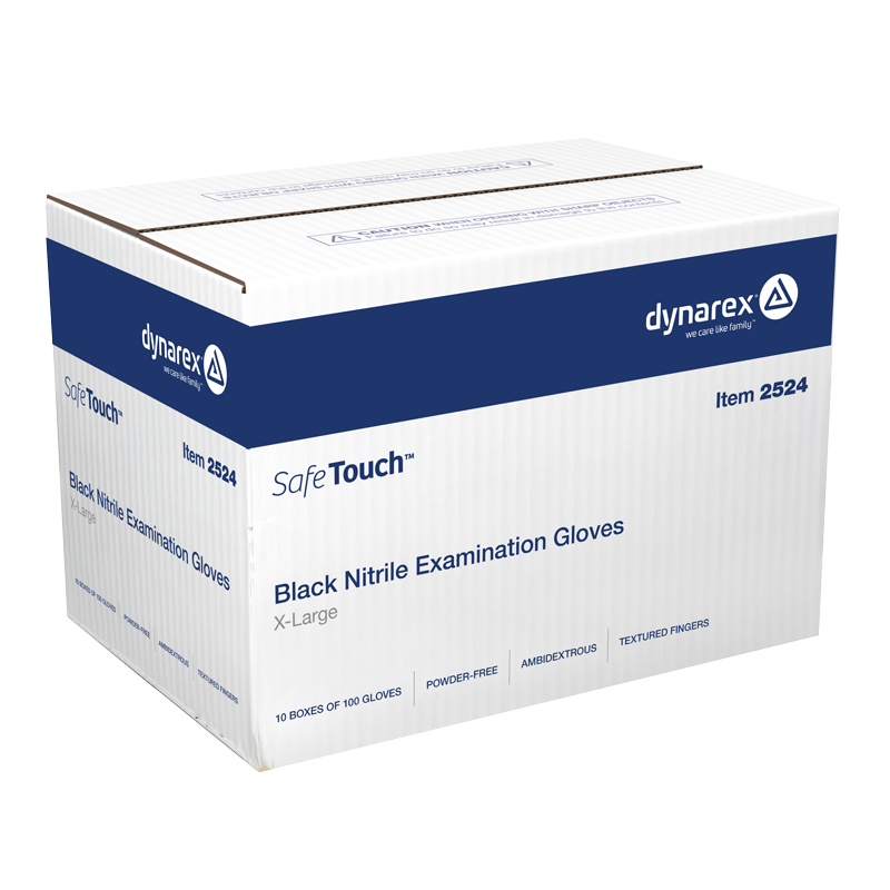 Safe-Touch Black Nitrile Exam Gloves, X-Large, Powder-Free, Black - 100 pcs per Box/10 boxes per Case