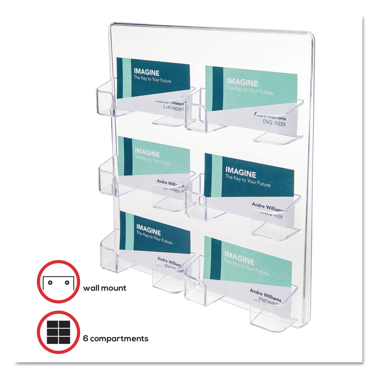 Deflecto Business Card Holder - 9.8" Height x 8.5" Width x 1.8" Depth - Acrylic - Clear - 1 Each