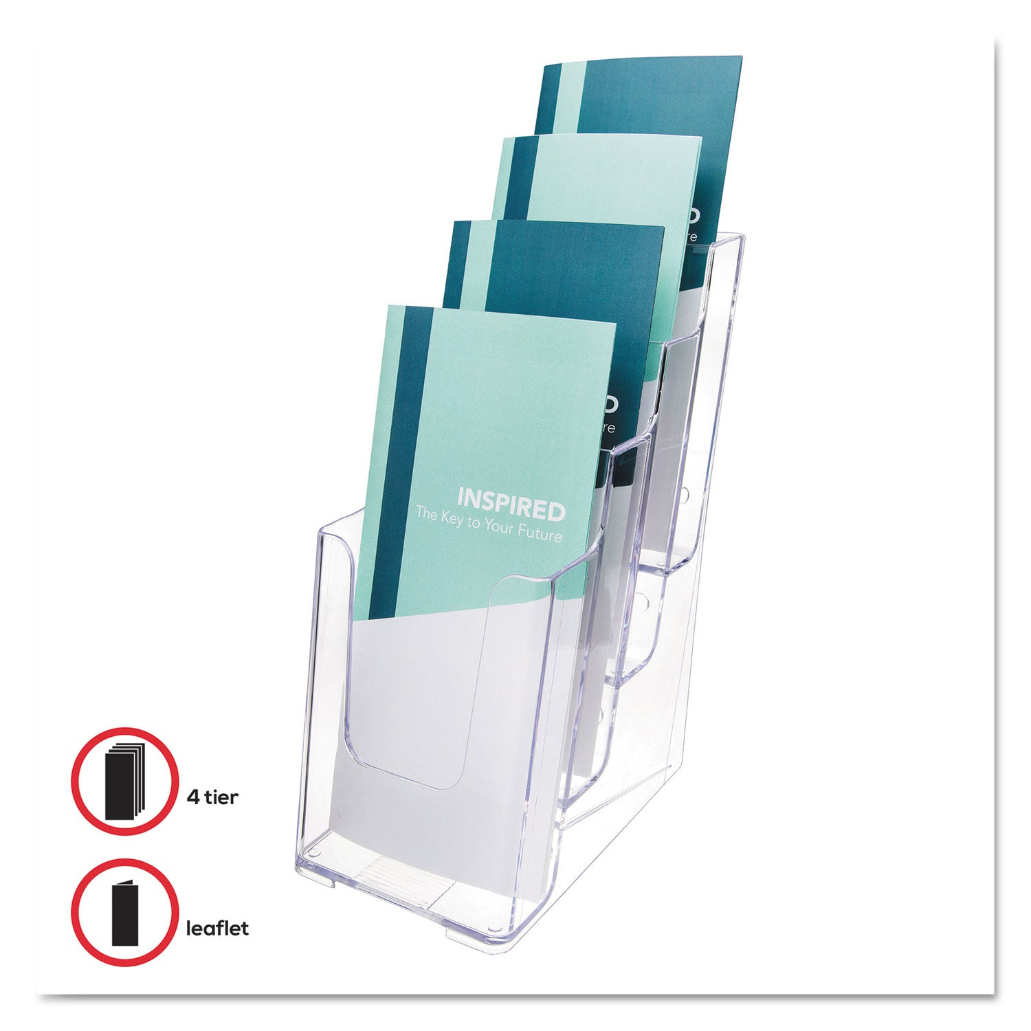 Deflecto Multi-Compartment DocuHolder - 4 Pocket(s) - 4 Tier(s) - 10" Height x 4.87" Width x 8" Depth - Desktop - Leaflet Size - Clear - Plastic - 1 Each
