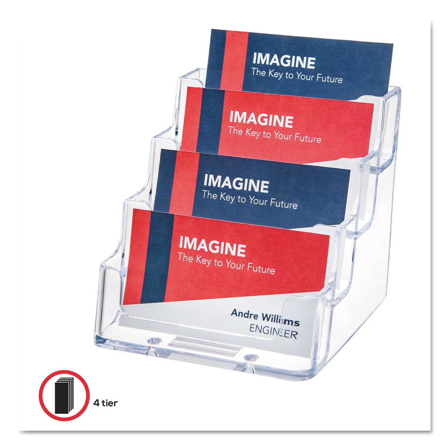 Deflecto Business Card Holder - 3.8" Height x 3.9" Width x 3.5" Depth - Acrylic - Clear - 1 Each