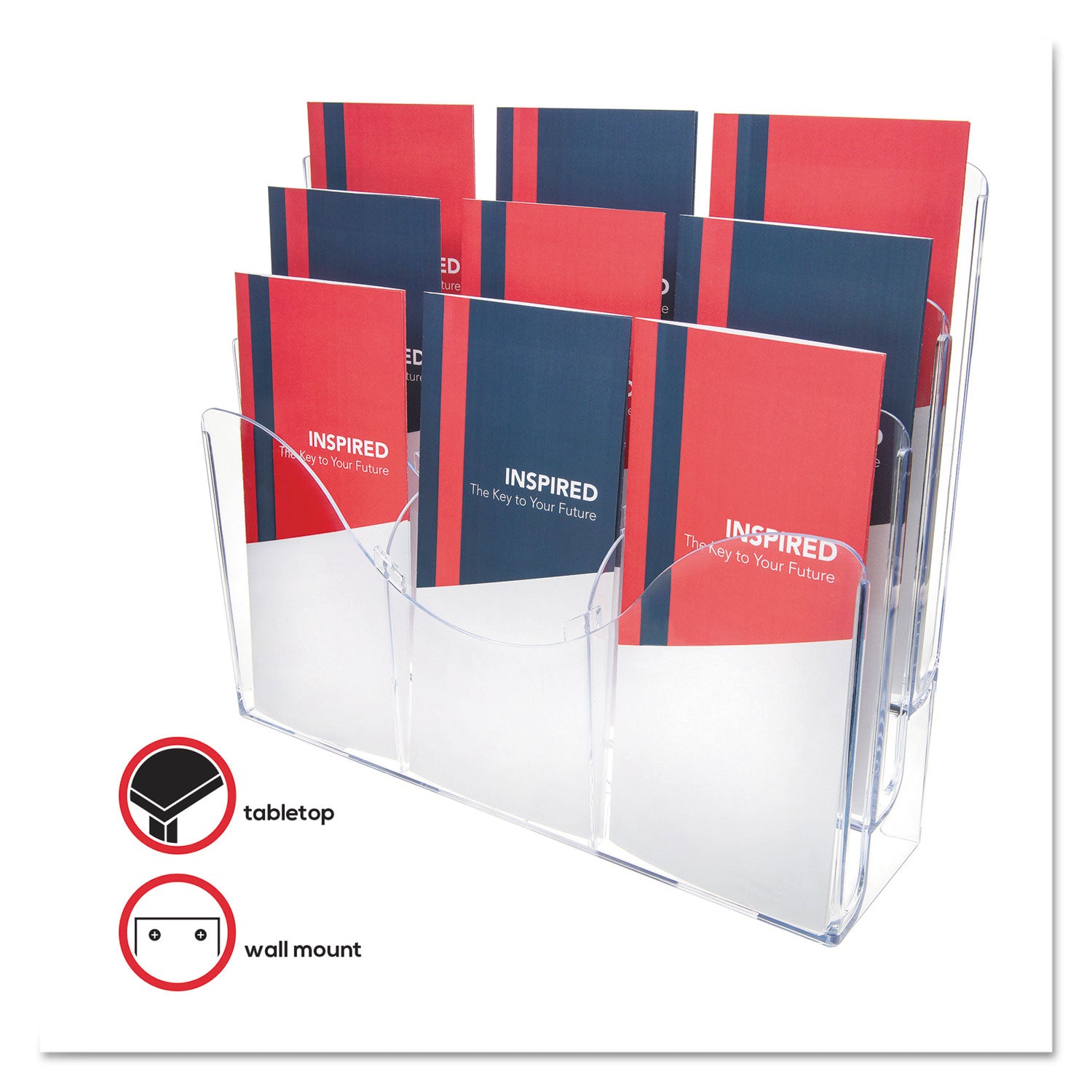 9 Compartment(s) - 6 Divider(s) - 3 Tier(s) - 11.50" Height x 13.50" Width x 3.50" Depth - Desktop - Clear - 1 Each