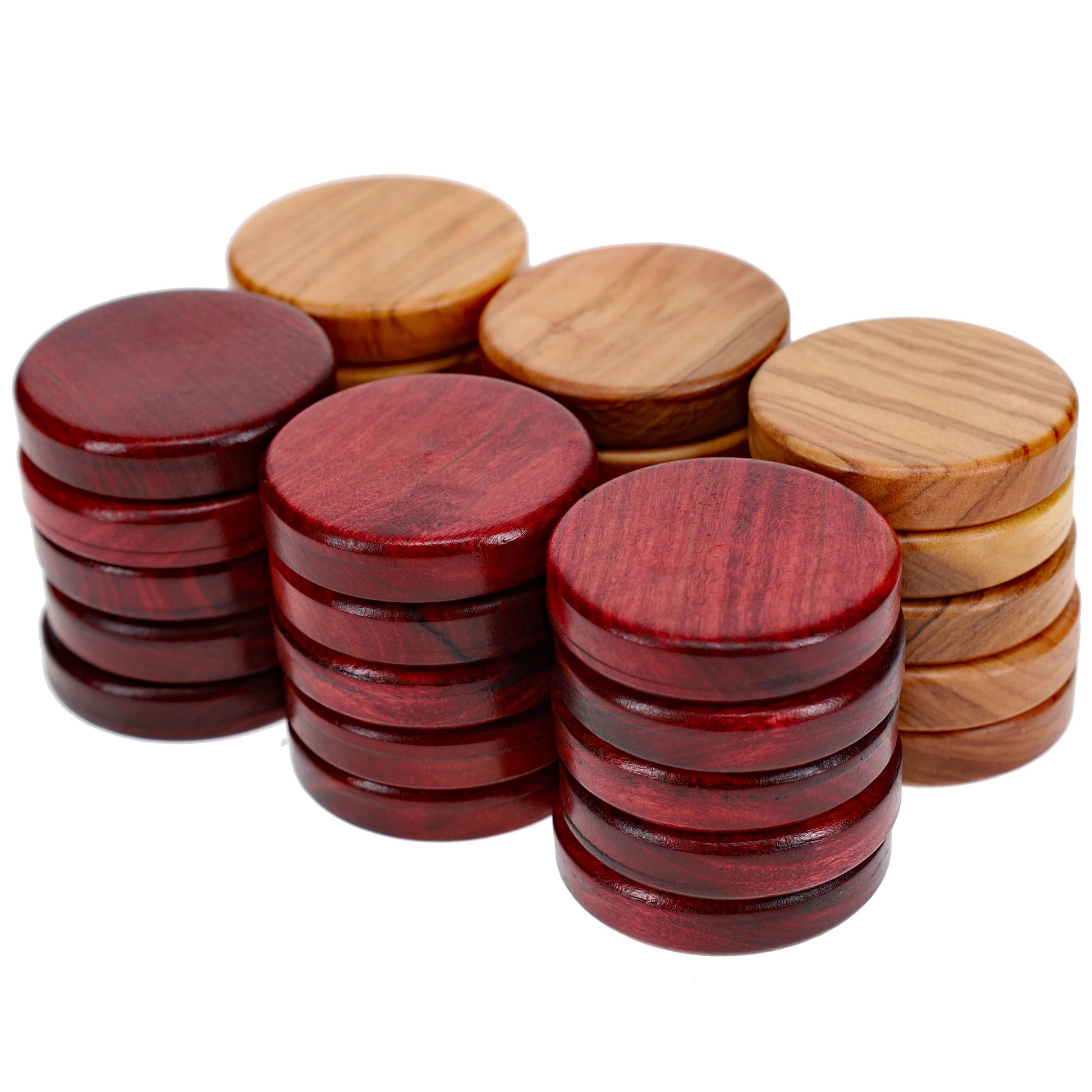 Backgammon  &  Checker  Accessories Olive Wood Backgammon Chips, Red / NaturalPiece size1"