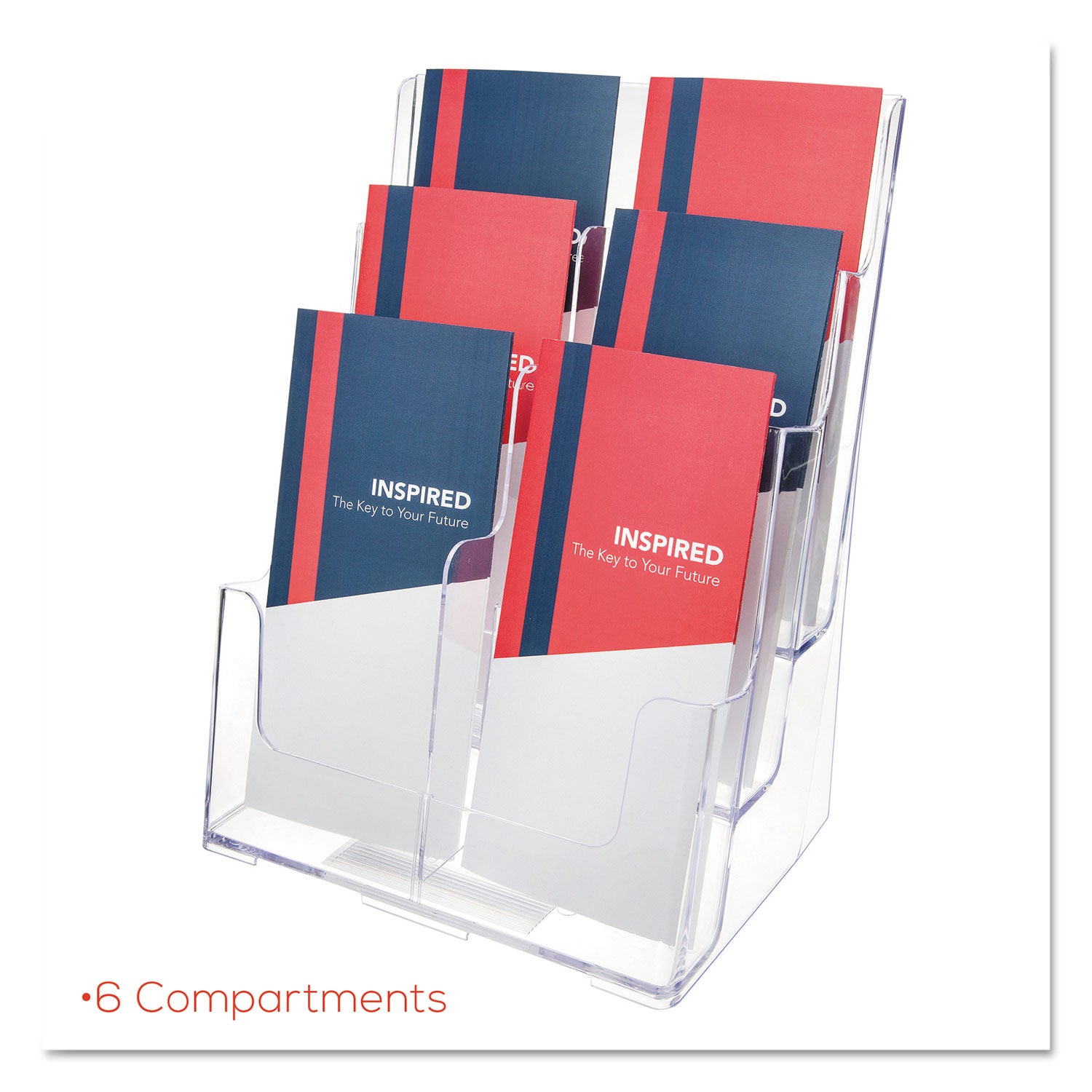 Deflecto Multi-Compartment DocuHolder - 6 Pocket(s) - 3 Tier(s) - 13.75" Height x 9" Width x 7.50" Depth - Desktop - Leaflet Size - Clear - Plastic - 1 Each