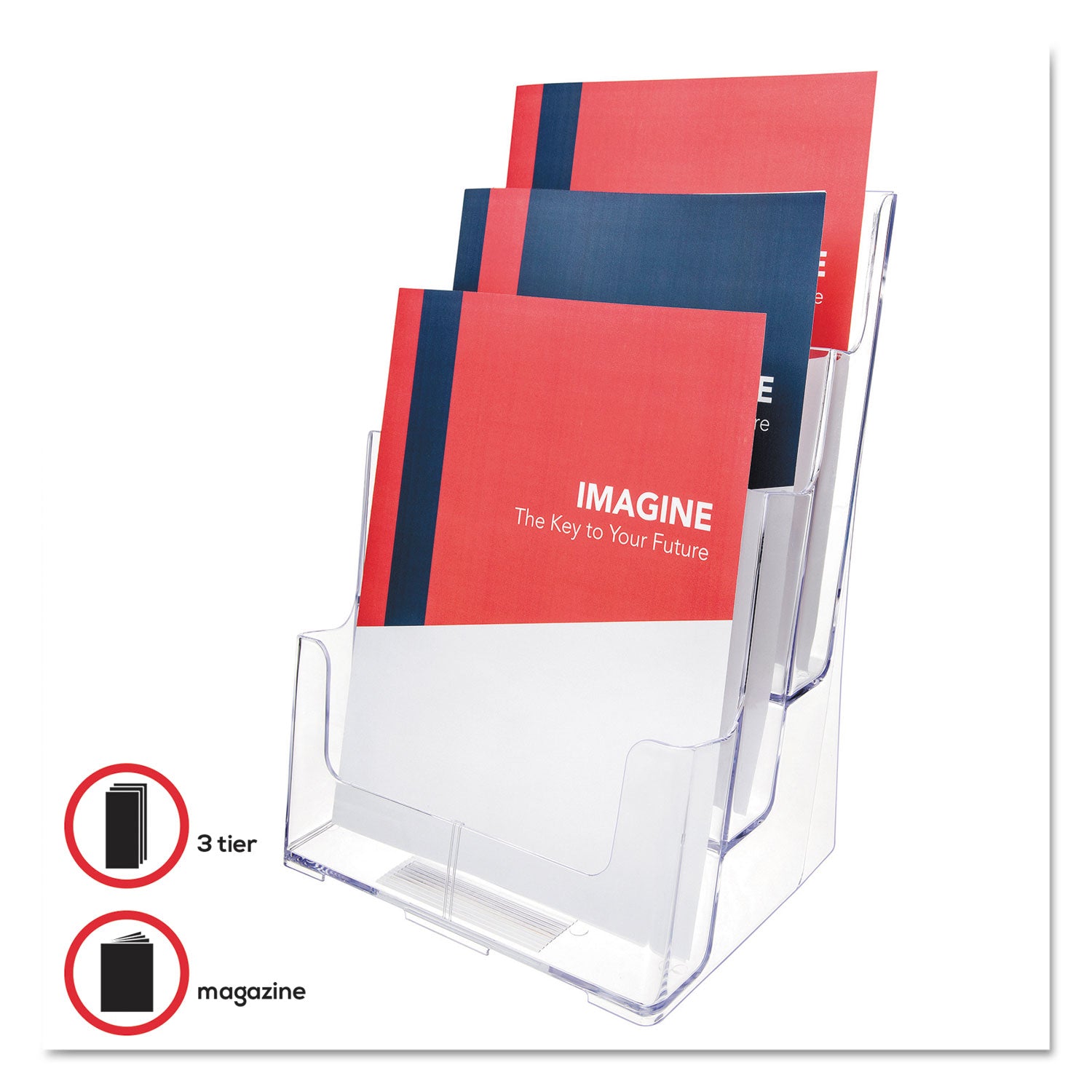Deflecto Multi-Compartment DocuHolder - 3 Compartment(s) - 3 Tier(s) - 12.62" Height x 9.50" Width x 6.25" Depth - Desktop - Magazine Size - Clear - Plastic - 1 Each