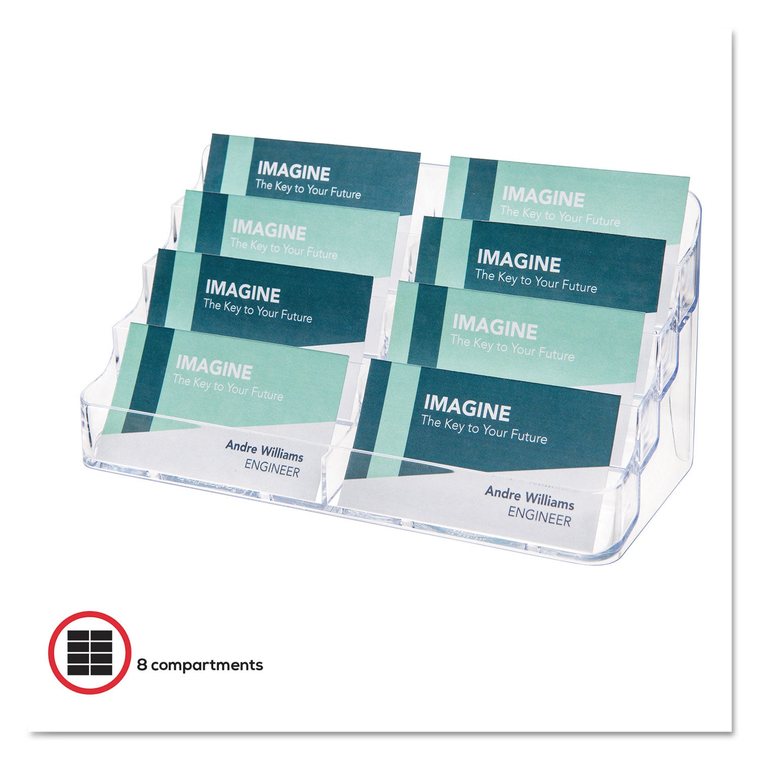 Deflecto Business Card Holder - 0.4" Height x 7.9" Width x 3.5" Depth - Acrylic - Clear - 1 Each