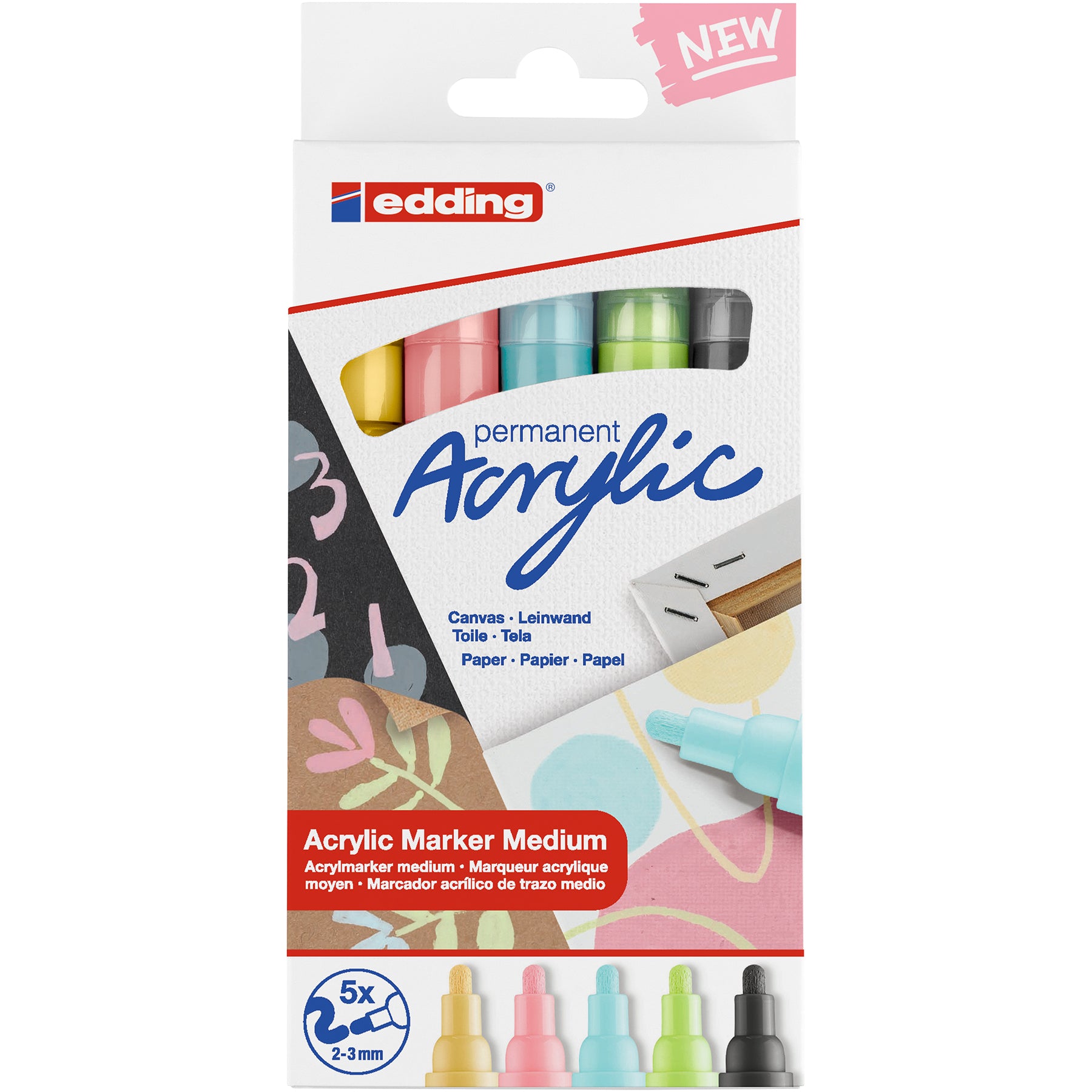 edding 5100 Acrylic Marker - Medium - Set of 5 Assorted - Pastel