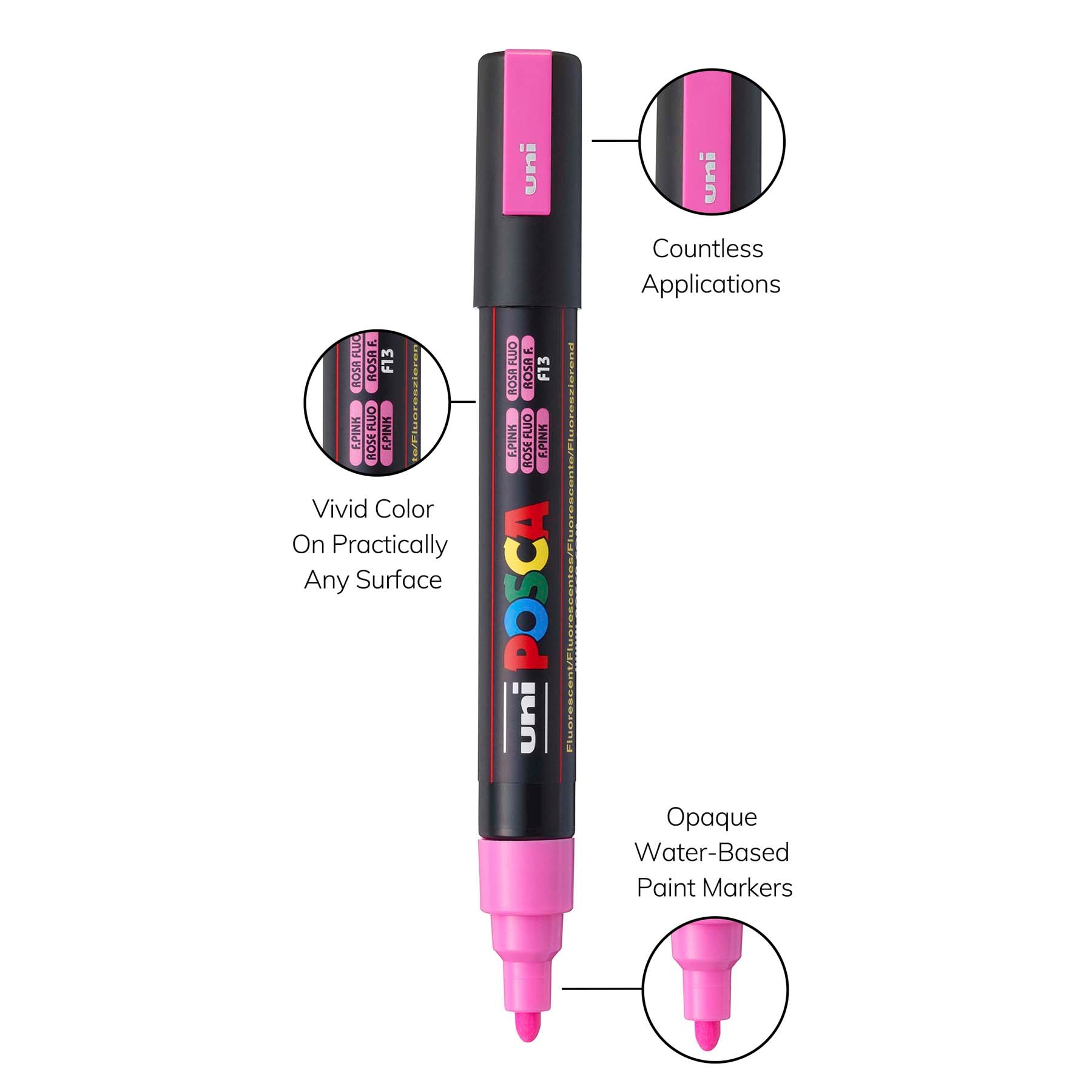 uni® POSCA PC-5M Water-Based Paint Markers, Reversible Medium Tip (1.8-2.5mm), Fluorescent Pink
