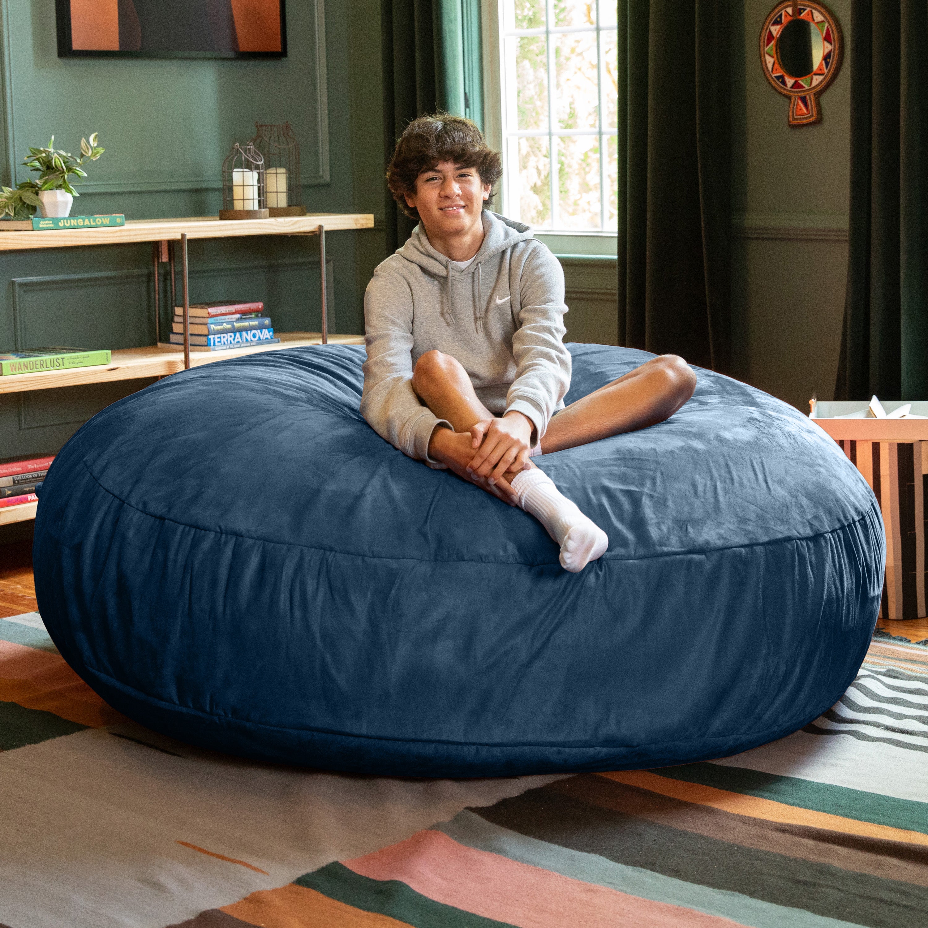 Jaxx 6 Foot Cocoon - 2-in-1 Convertible Bean Bag Bed & Large Bean Bag Chair for Adults,  Navy