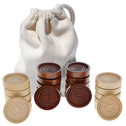 Backgammon  &  Checker  Accessories Wood - 24 Checker Pieces In Cloth Bag, Dark Brown/Natural, Piece size:1 1/2"