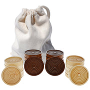 Backgammon  &  Checker  Accessories Wood - 24 Checker Pieces In Cloth Bag, Dark Brown/Natural, Piece size:2"