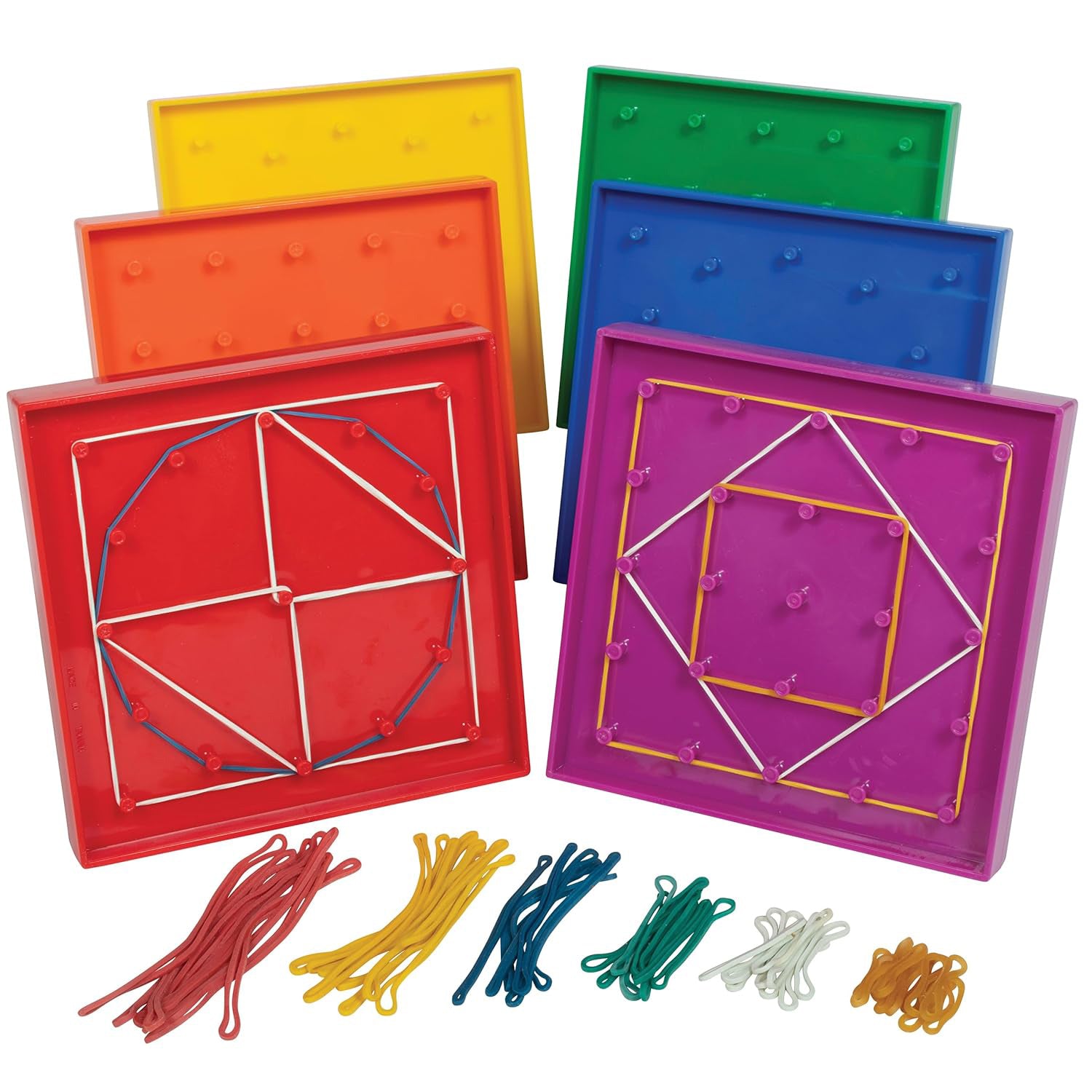 Double-Sided Geoboard Set - 5 x 5 Grid / 12 Pin Circular Array - Set of 6