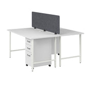 Bush Business Furniture Hustle 2 Person Computer Desk with Mobile File Cabinets, Power Grommets, and Privacy Screen in White - 59.44" Width x 29.37" Depth x 30.07" Height