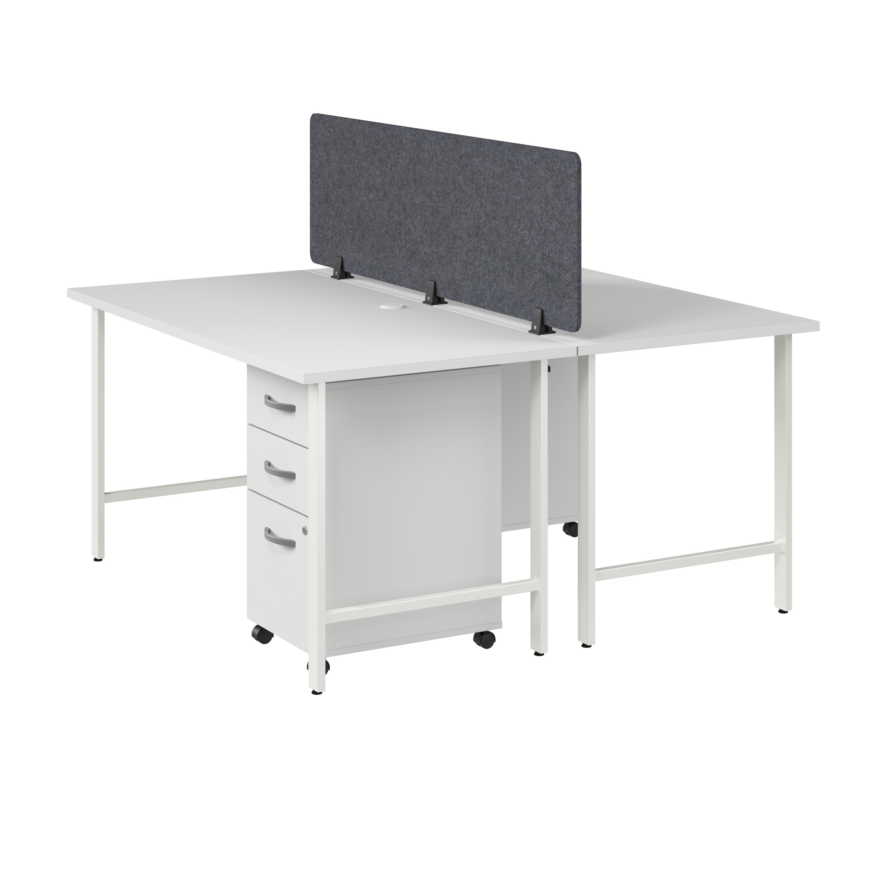 Bush Business Furniture Hustle 2 Person Computer Desk with Mobile File Cabinets, Power Grommets, and Privacy Screen in White - 59.44" Width x 29.37" Depth x 30.07" Height