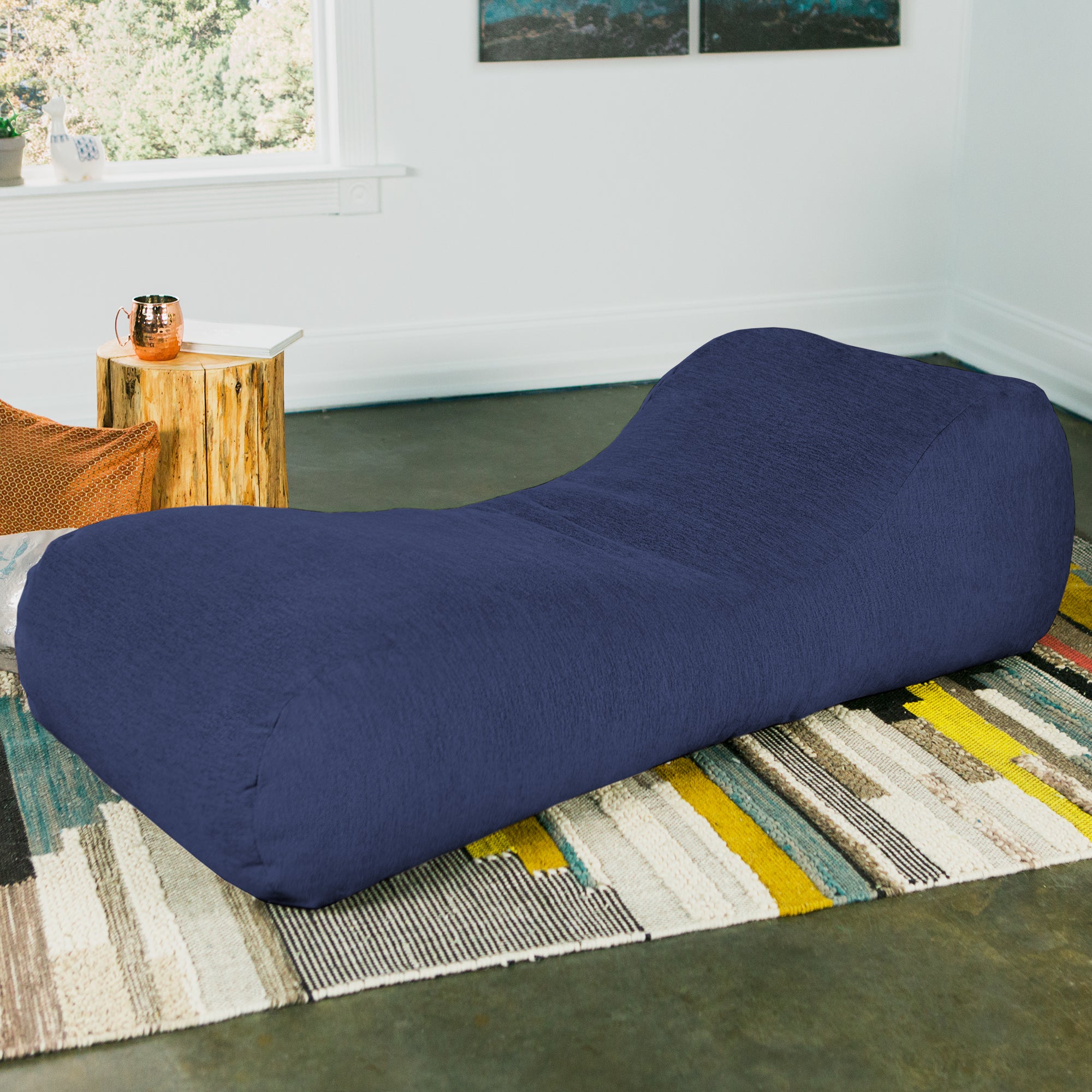 Jaxx Arlo Chaise Lounger Foam Bean Bag Chair - Premium Chenille, Navy