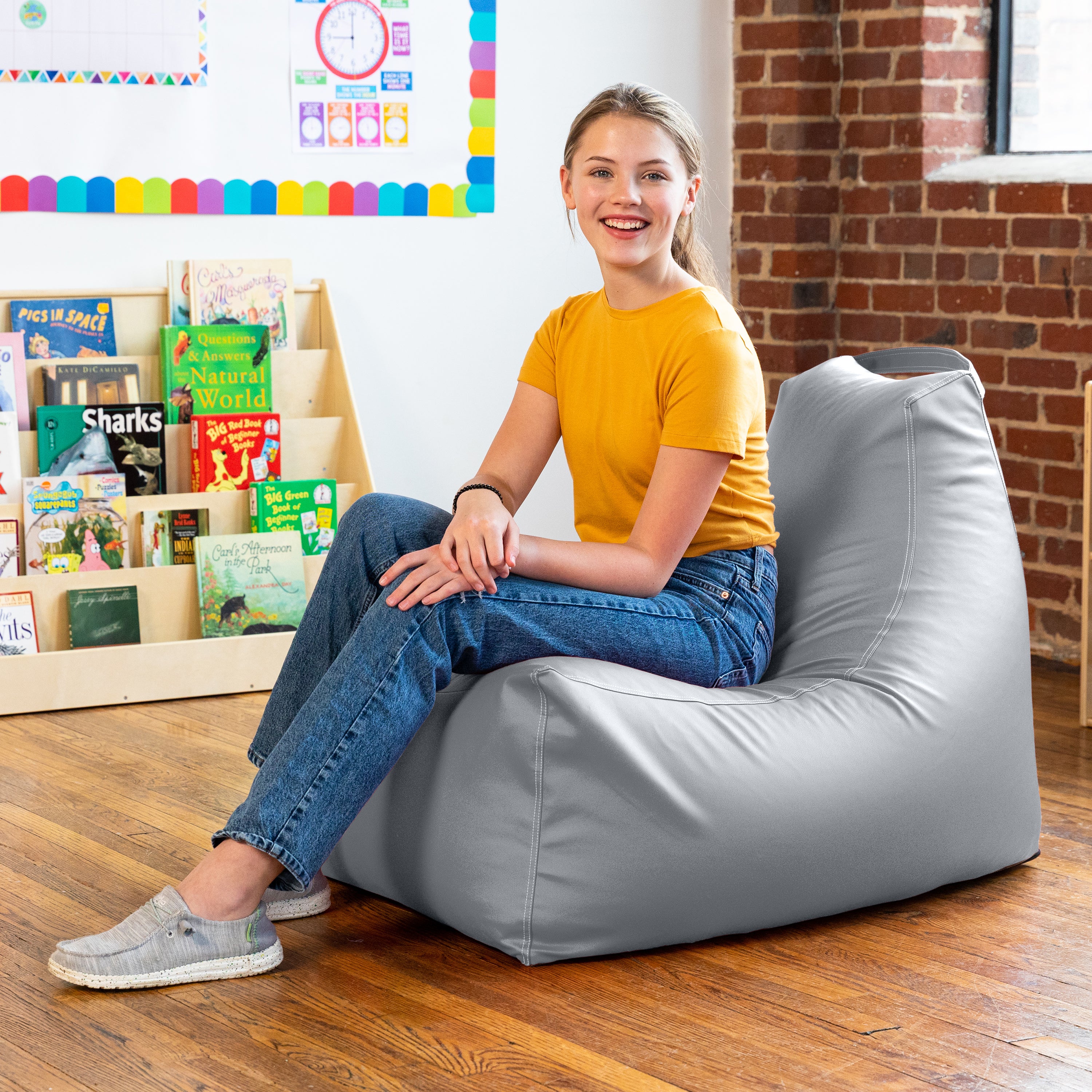 Jaxx Pezzi Premium Vinyl Classroom Bean Bag Chair, Submarine Grey