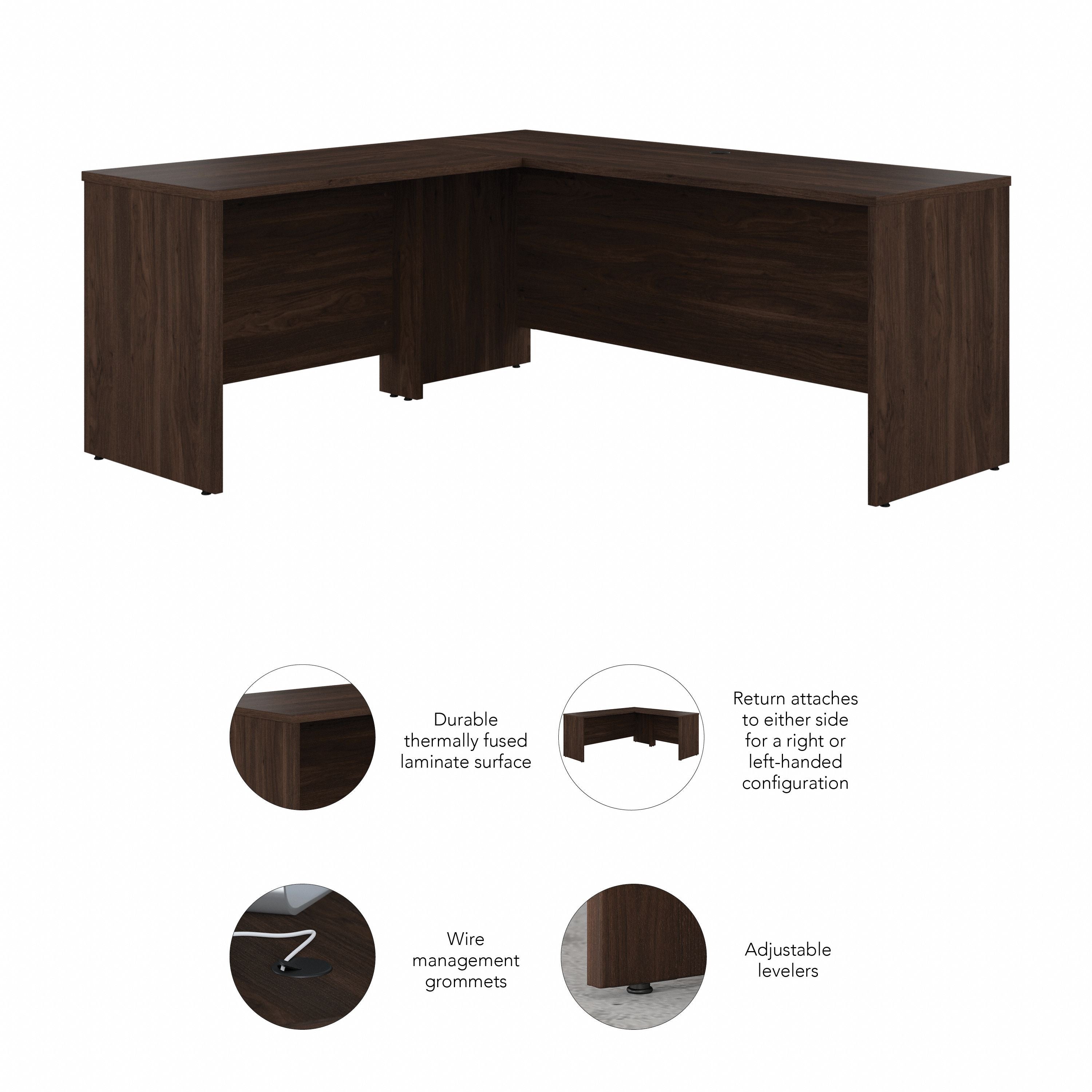 Bush Business Furniture Studio C 72W x 24D L Shaped Desk with 42W Return in Black Walnut - 71.02" Width x 65" Depth x 29.84" Height