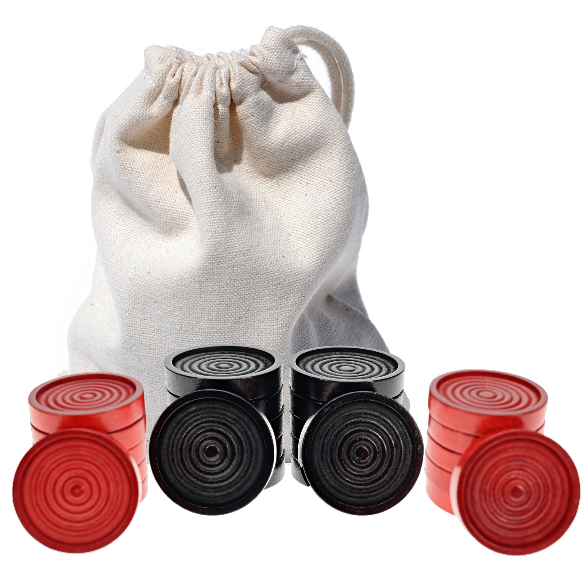 Backgammon  &  Checker  Accessories Wood - 24 Checker Pieces In Cloth Bag, Red/Black, Piece size:1 1/2"