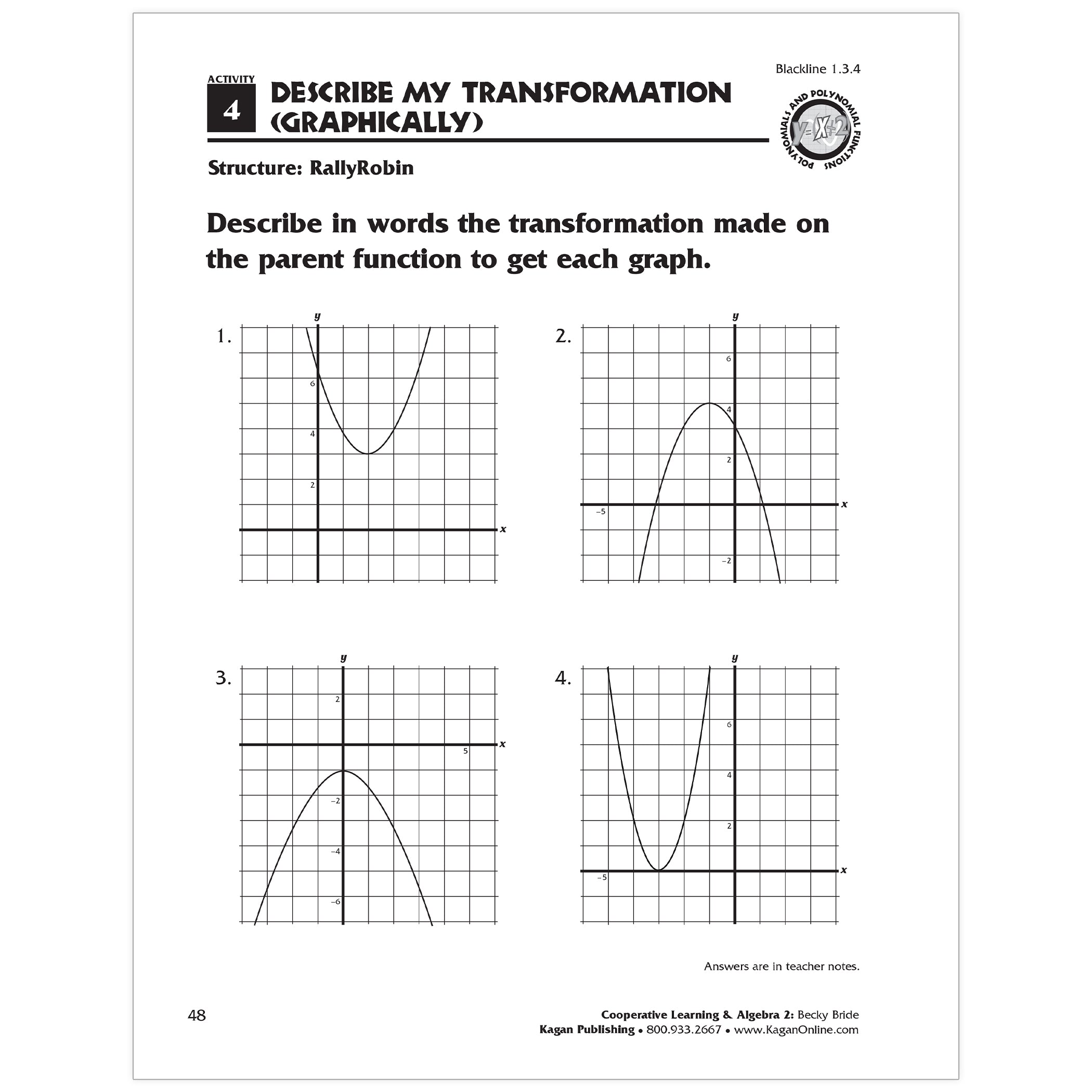 Cooperative Learning & Algebra 2 Secondary Activities Book, Grade 9-12