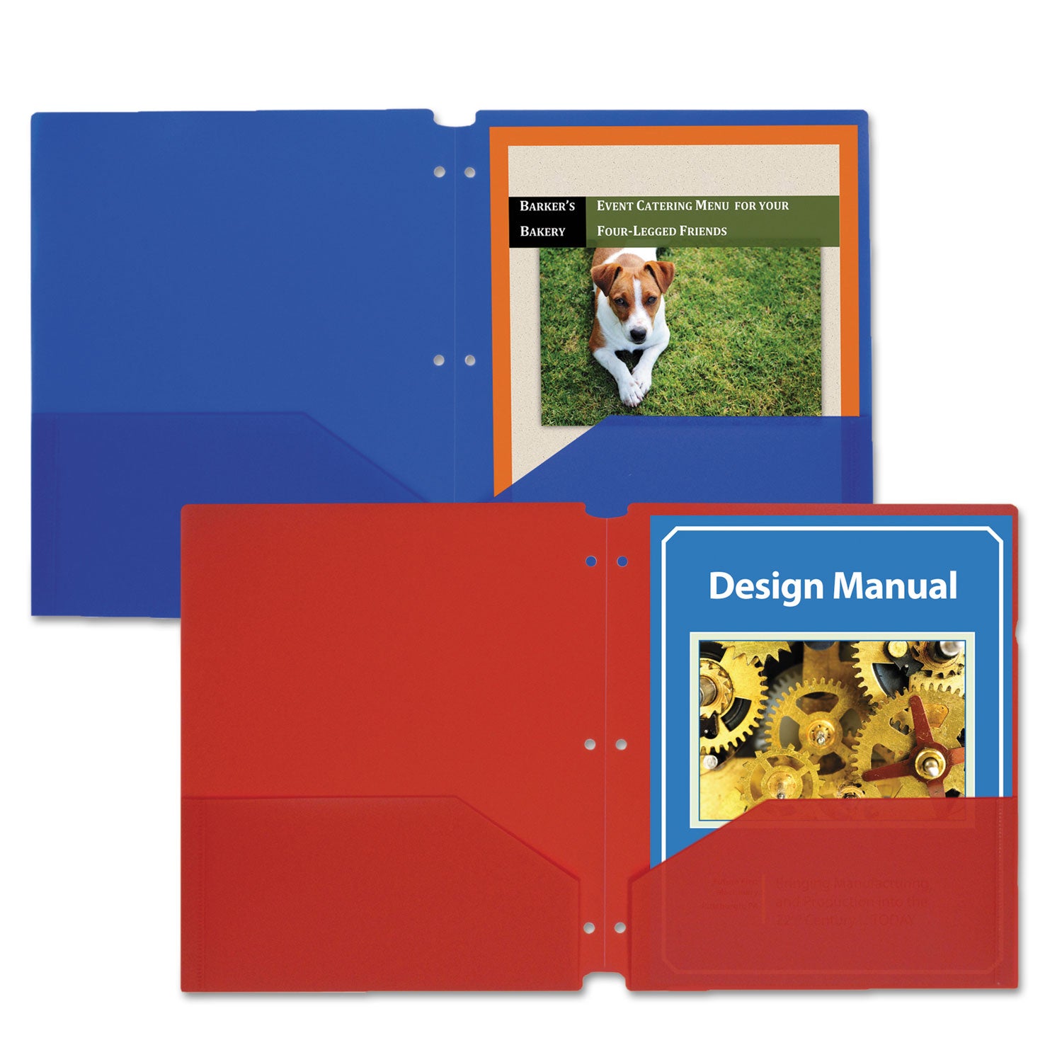 Two-Pocket Poly Portfolios with Three-Hole Punch, Blue, Box of 25