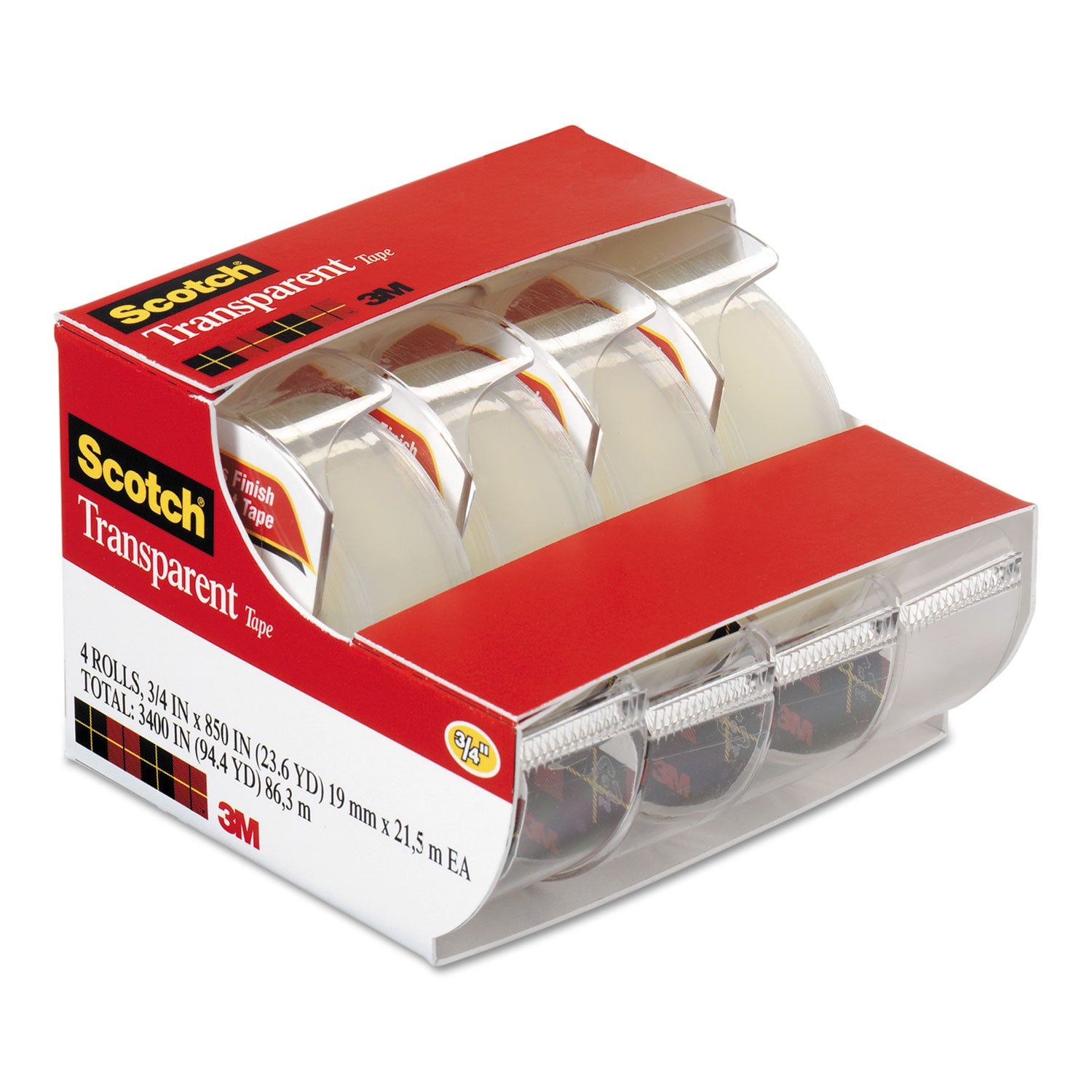 23.61 yd Length x 0.75" Width - 1" Core - Clear - Dispenser Included - Handheld Dispenser - Stain Resistant, Moisture Resistant, Long Lasting - For Sealing, Label Protection, Wrapping, Mending - 1 Pack