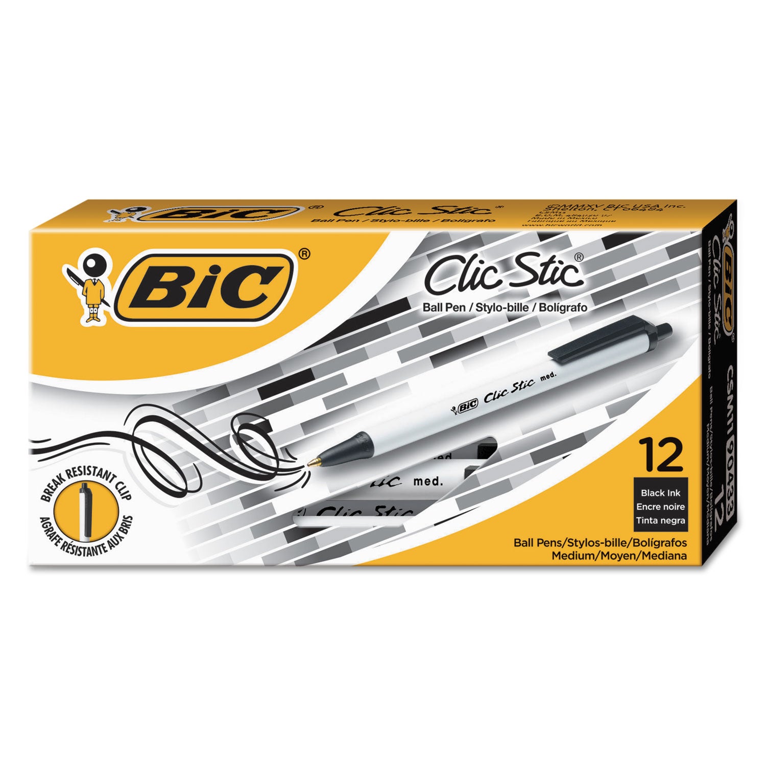 Clic Stic Ballpoint Pen Value Pack, Retractable, Medium 1 Mm, Black Ink, White Barrel, 24/pack