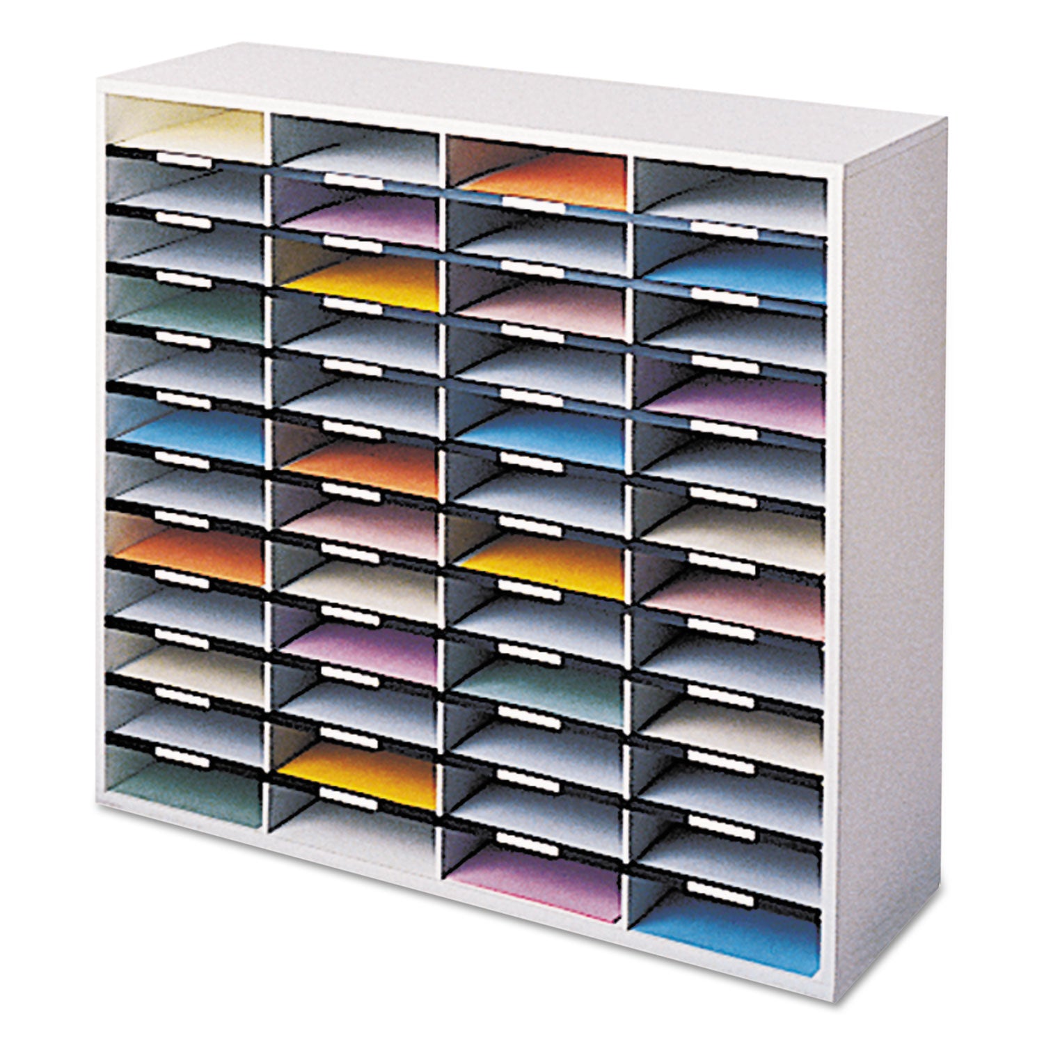 48 Compartment(s) - Compartment Size : 2.50" x 9" x 11.62" - 34.69" Height x 38.25" Width x 11.88" Depth - Corrugated - Dove Gray - Fiberboard, Wood - 1 Each